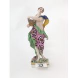 C18th Derby Figure standing maiden carrying seasonal attribute in polychrome painted flowing robes