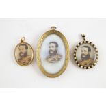 Three Portrait Miniatures of the same Gent in military dress; one gold & pearl framed with reverse
