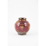 Pilkington Royal Lancastrian Posy Vase shaped spherical, fruiting vine red glaze, monogram of Gladys