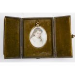Early C20th Portrait Miniature young girl signed E Corbouts-Ellis, leather case