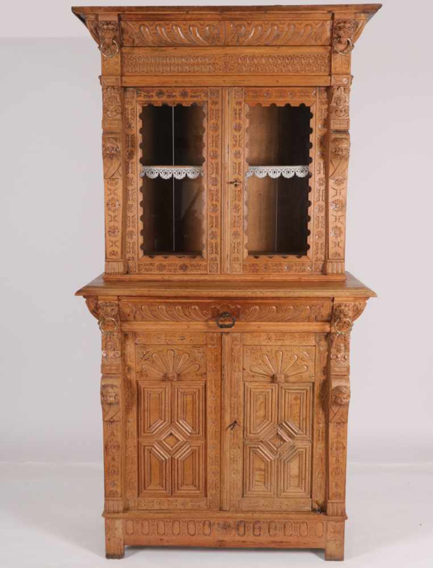 A Neo-Renaissance oak cupboardA Neo-Renaissance oak cupboard 2-delig eikenhouten Neo-Renaissance