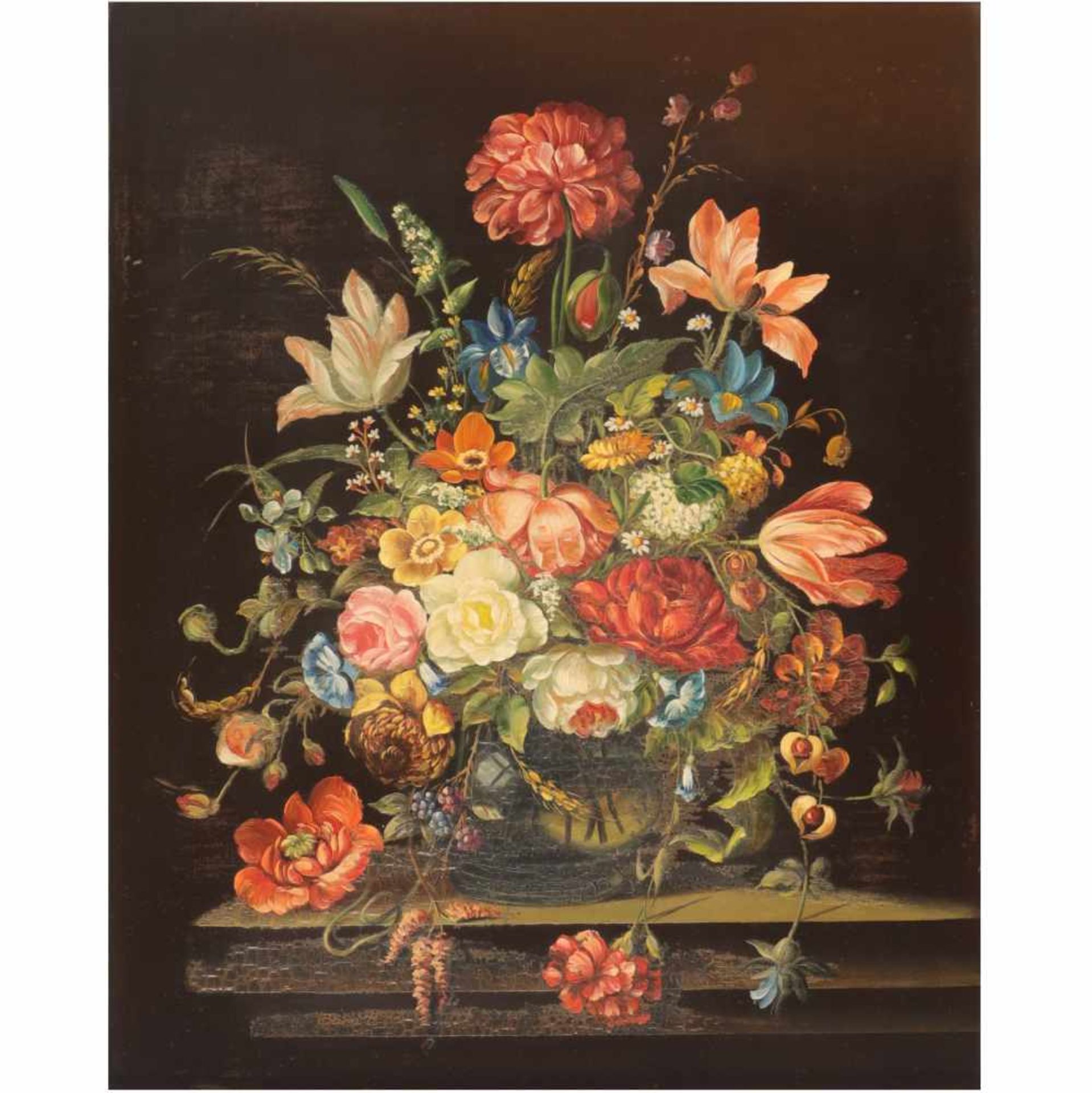 Unknown artist, 20th centuryUNKNOWN(20th century Artist)“Still-Life with Flowers on a Plinth“