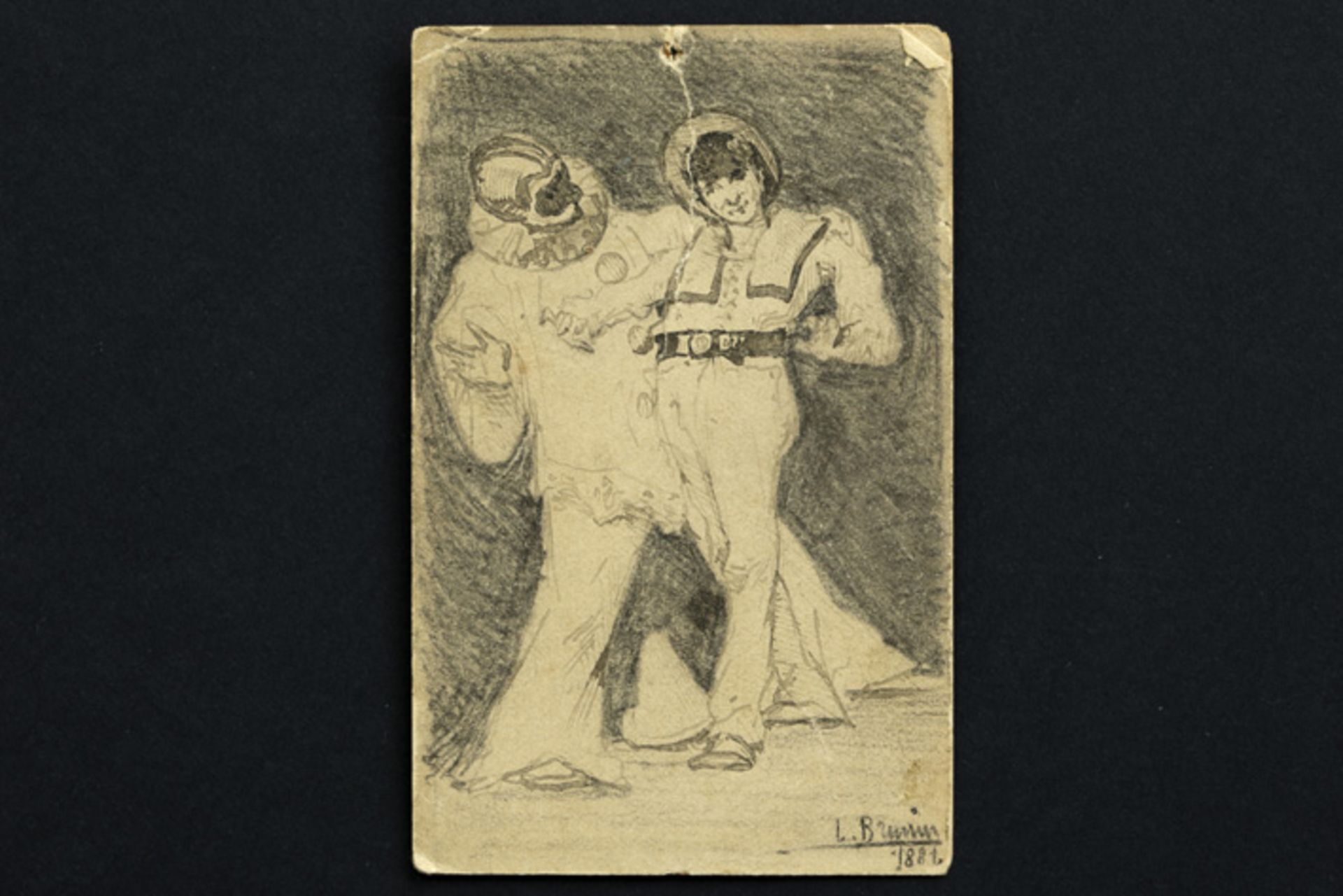 BRUNIN LEON miniatuurtje (tekening) : "Meisje en Pierrot" - 9,5 x 6 cm getekend [...]