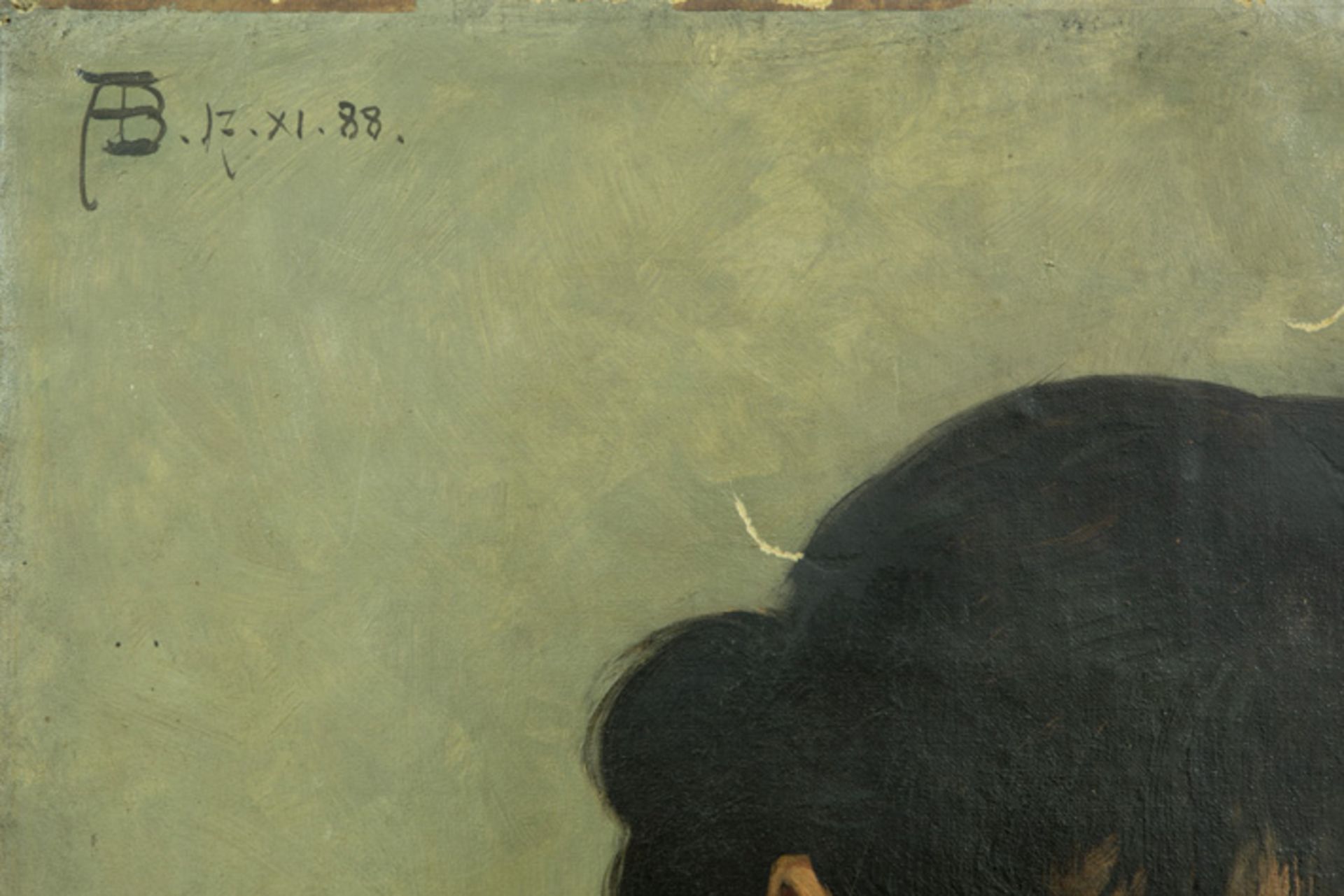Negentiende eeuws allicht Belgisch olieverfschilderij op doek : "Buste van een jonge [...] - Bild 2 aus 3