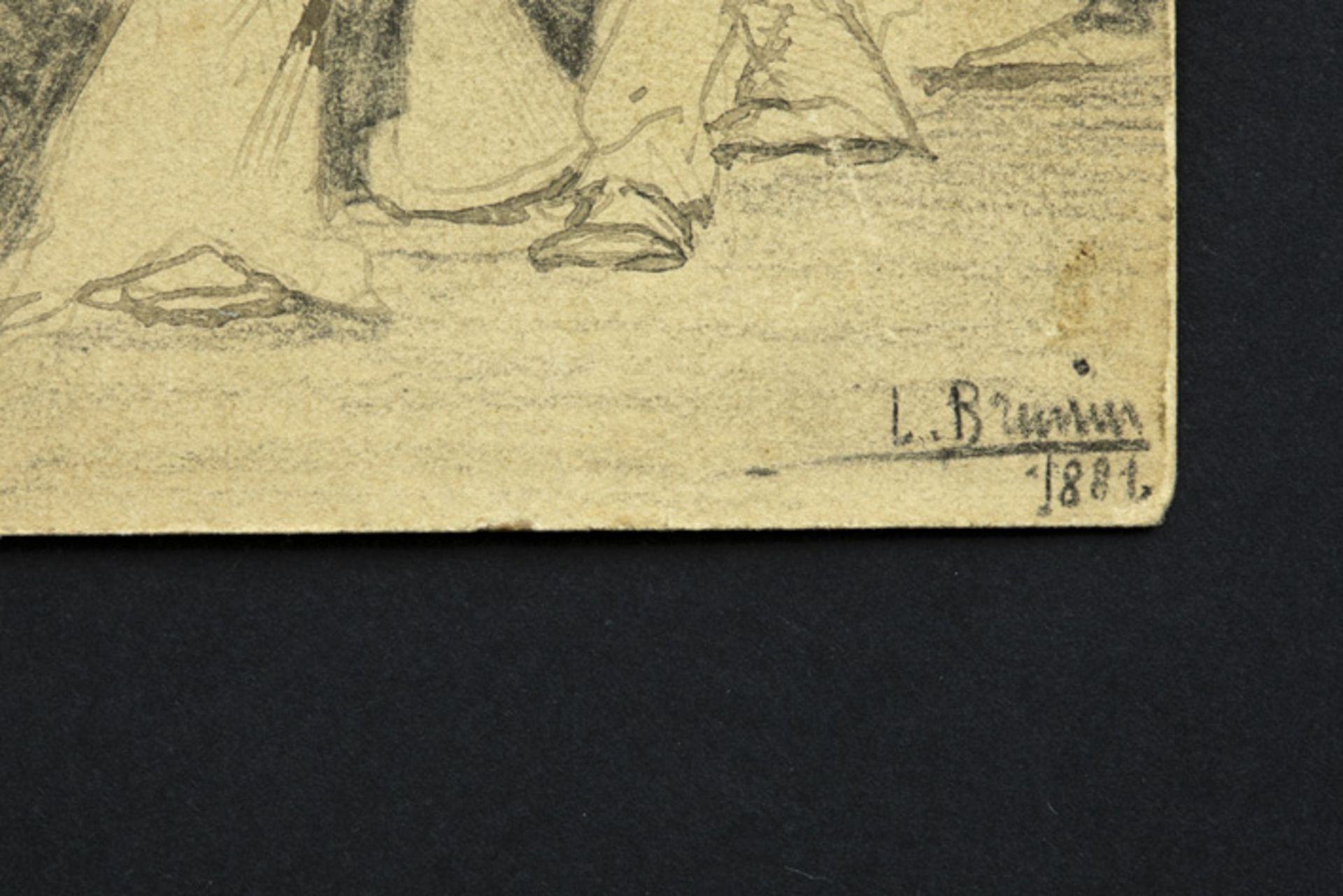BRUNIN LEON miniatuurtje (tekening) : "Meisje en Pierrot" - 9,5 x 6 cm getekend [...] - Image 2 of 3