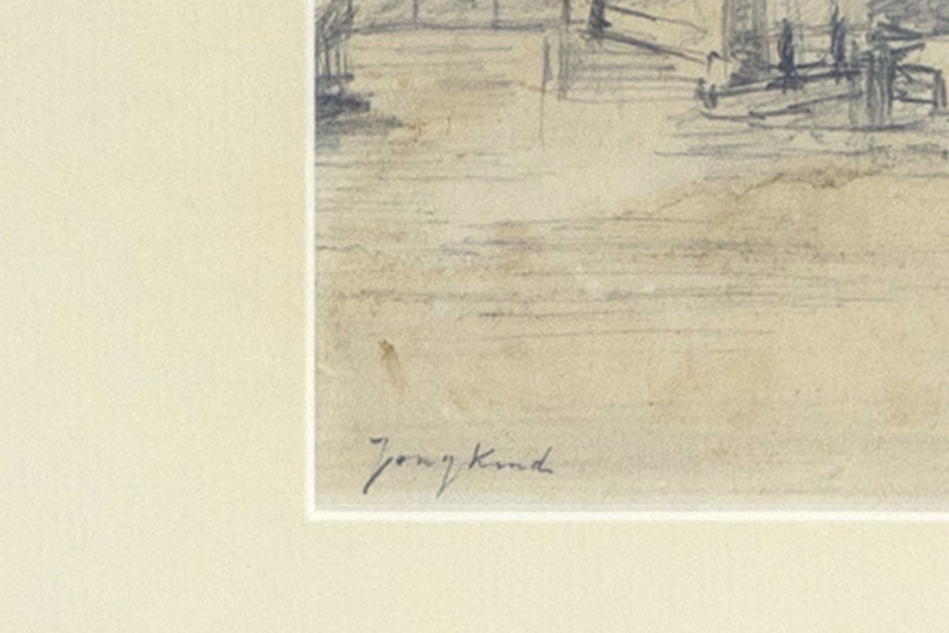 JONGKIND JOHAN BARTHOLD (1819 - 1891) tekening : "Landschap" - 14 x 13,5 getekend [...] - Image 3 of 3