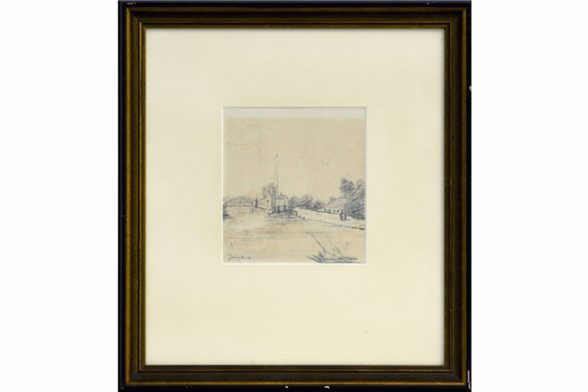 JONGKIND JOHAN BARTHOLD (1819 - 1891) tekening : "Landschap" - 14 x 13,5 getekend [...]