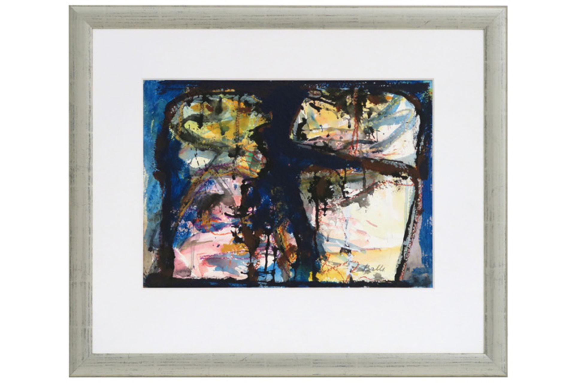 MOGENS BALLE (1921 - 1988) schilderij in gemengde techniek : "Compositie" - 30,5 x [...]