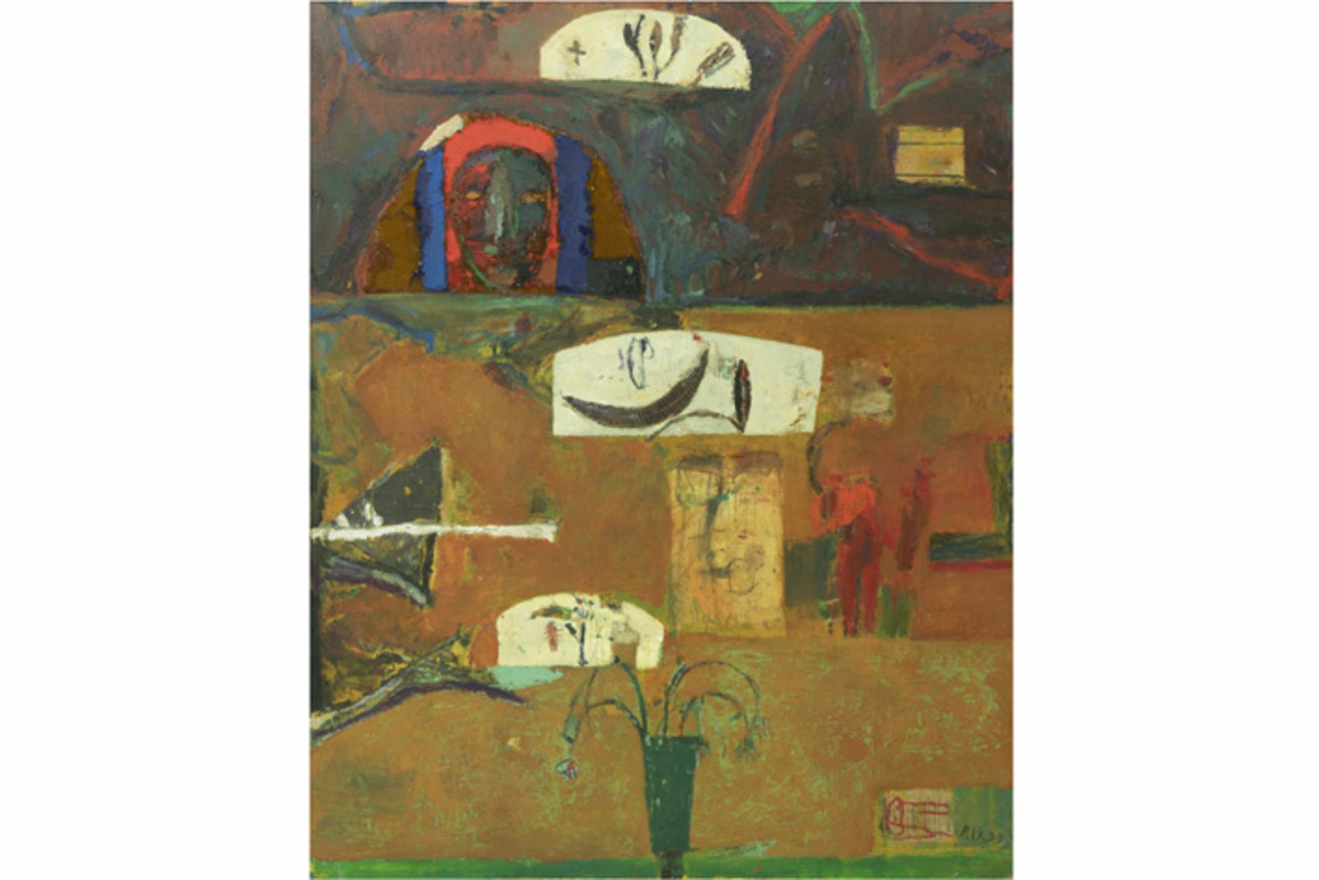 VAN IERSEL RIK (° 1961) schilderij in gemengde techniek (met acryl, olie en collage) [...]