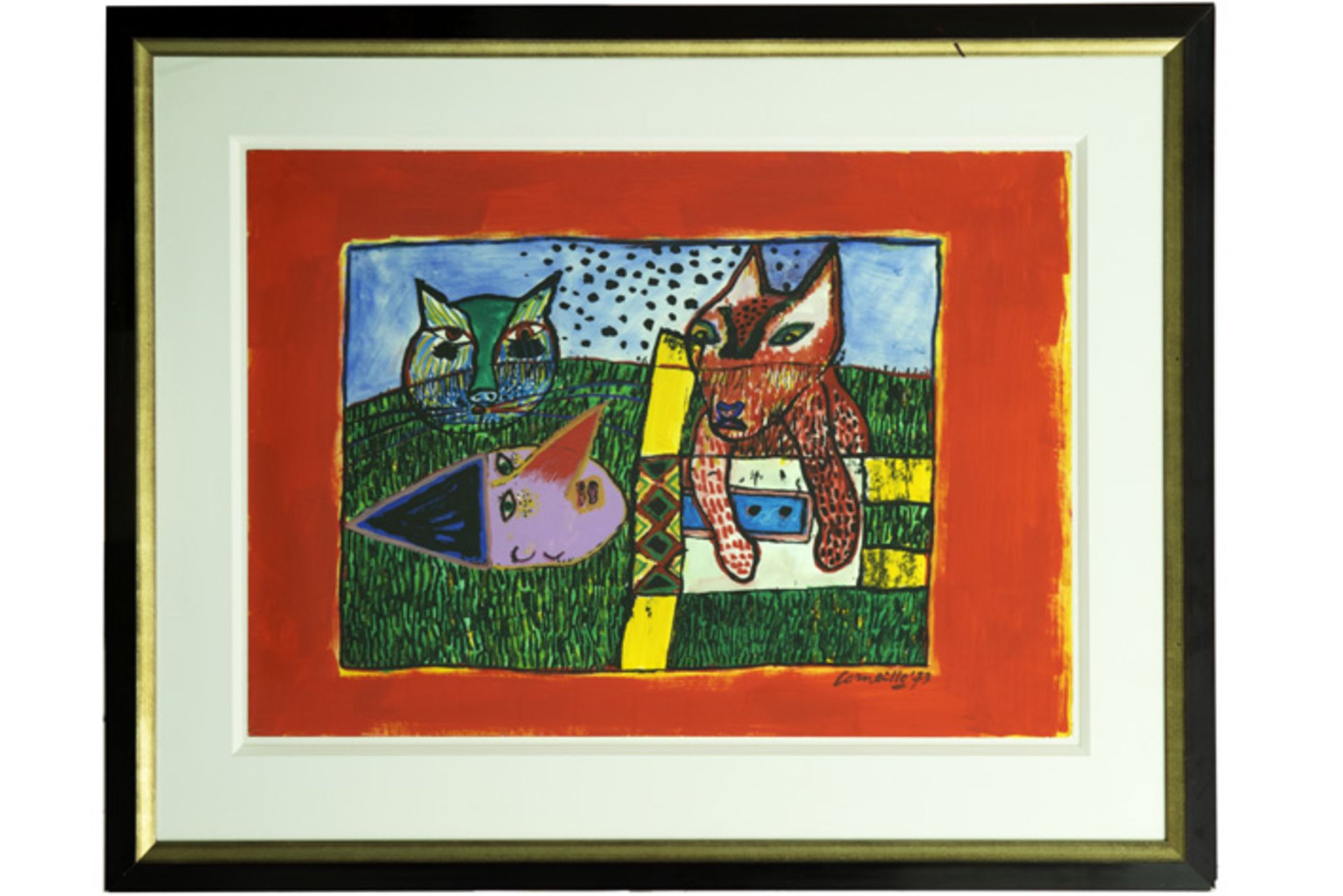 CORNEILLE (1922 - 2010) gouache met een kleurrijke compositie getiteld "Pinnocchio en [...]