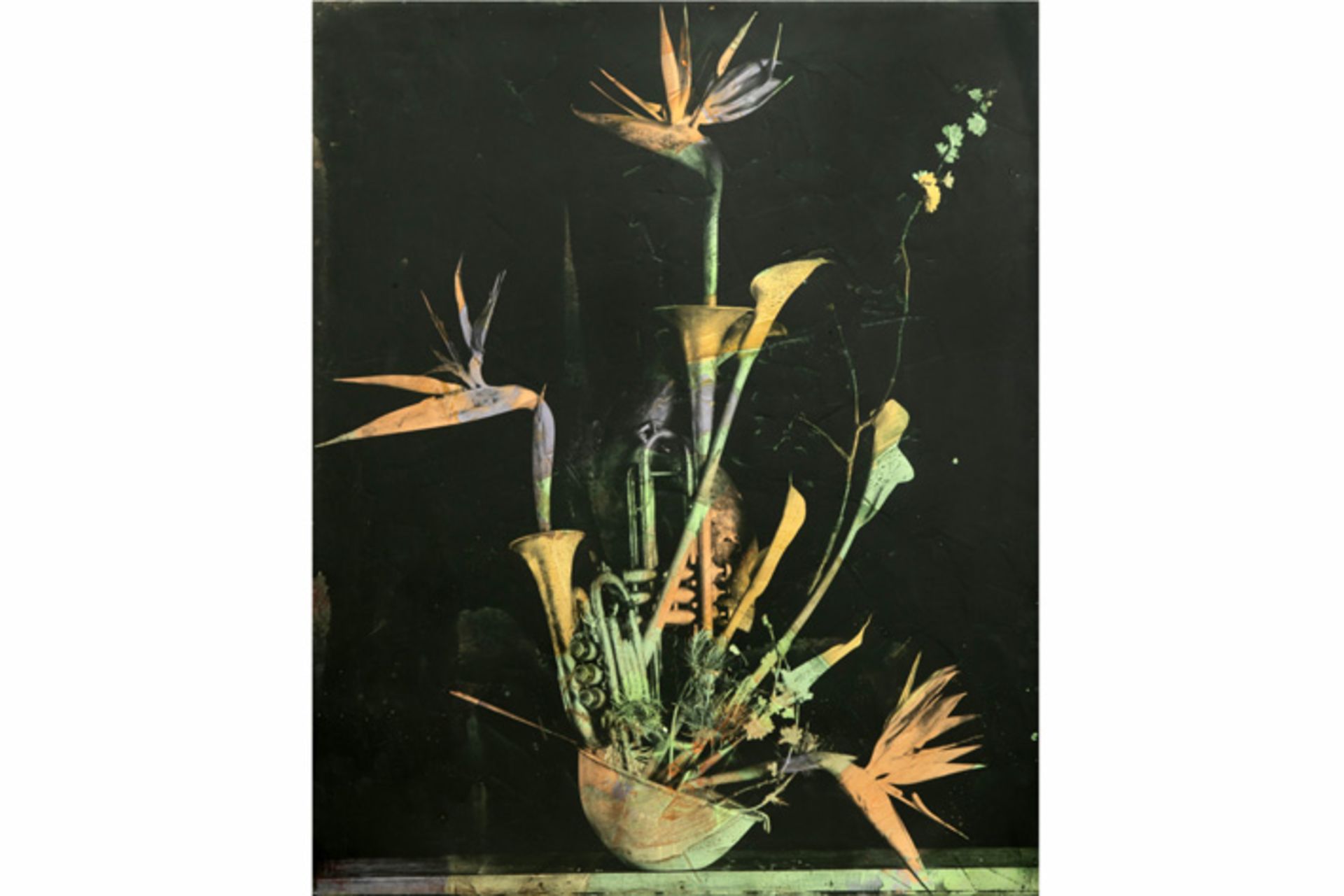 ANDREA FLORIS (° 1967) foto-print (op houten plaat) : "Still life with flowers I" - [...]