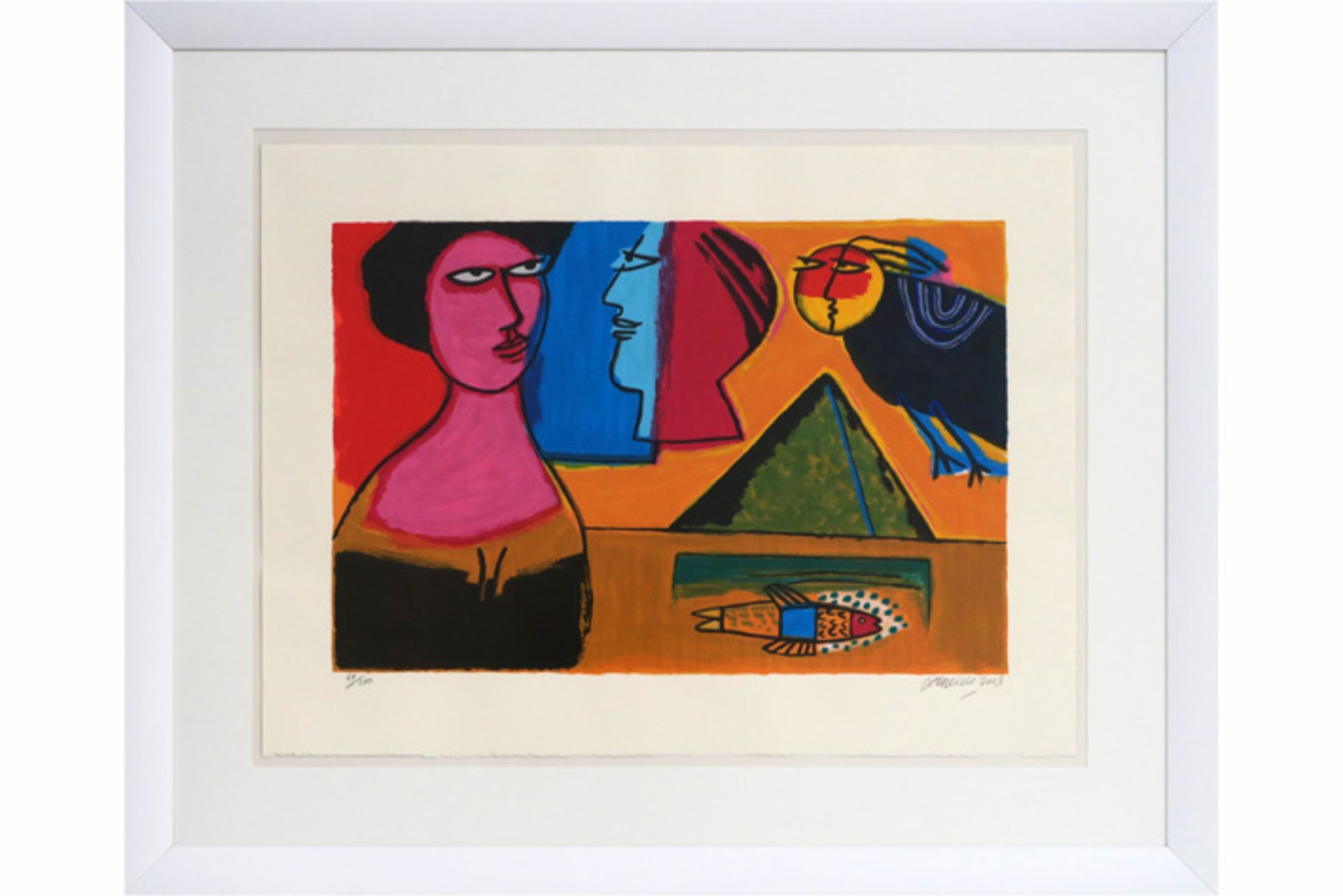 CORNEILLE (1922 - 2010) kleurlitho n° 64/100 : "Femmes et oiseau" - 60 x 80 [...]