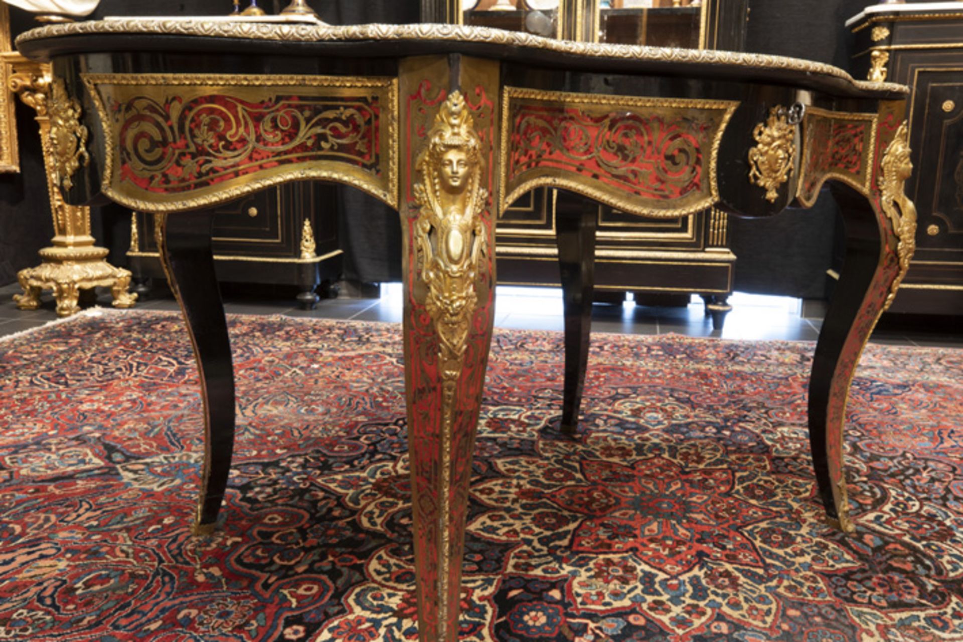 19th Cent. French well preserved Napoleon III table in 'Boulle' with rich mountings [...] - Bild 3 aus 4