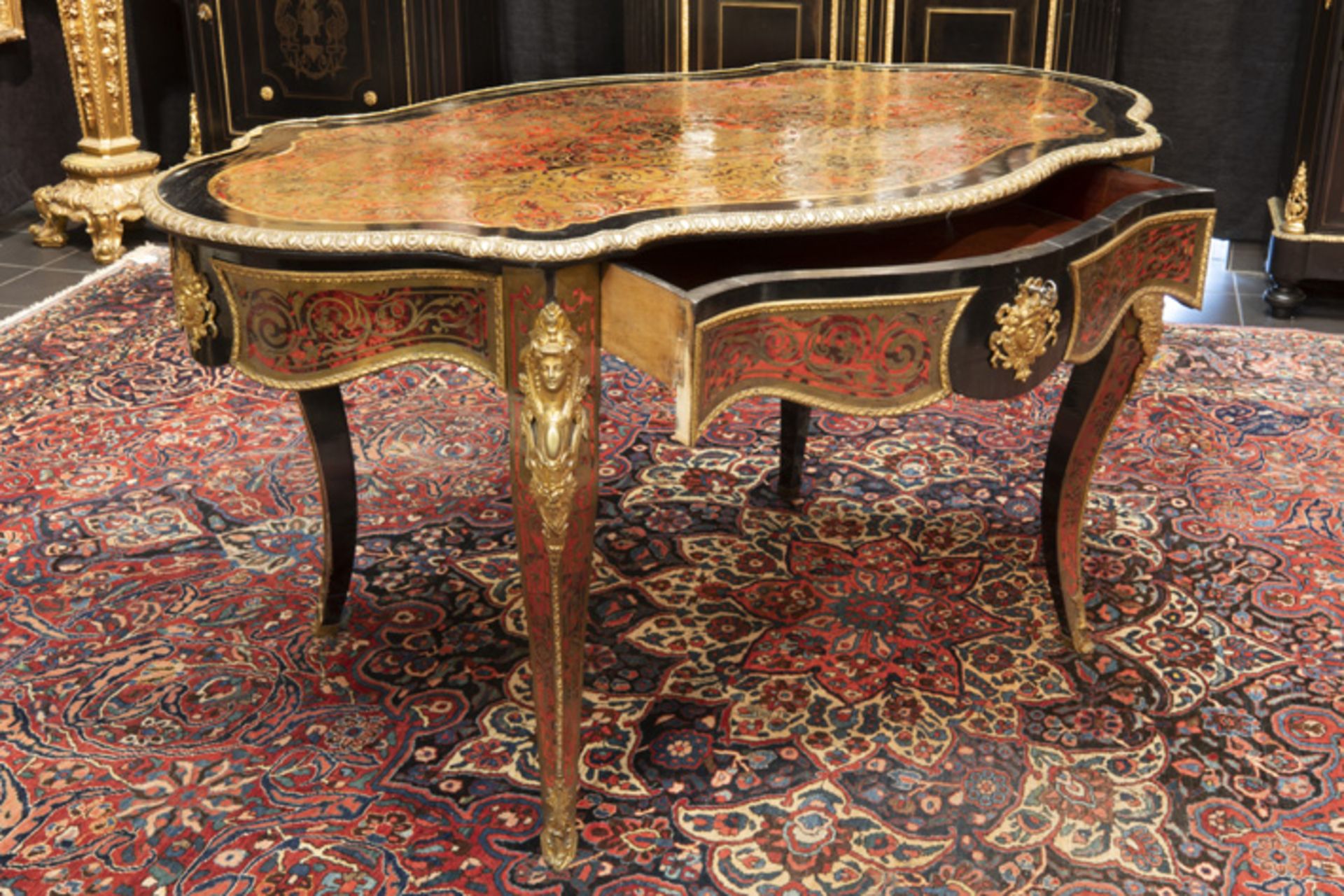 19th Cent. French well preserved Napoleon III table in 'Boulle' with rich mountings [...] - Bild 2 aus 4