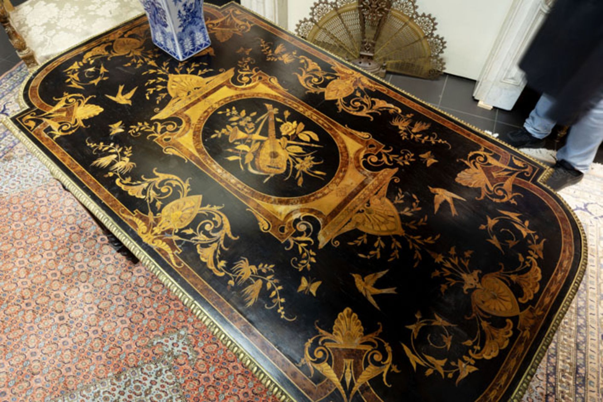 19th Cent. French neoclassical Napoleon III table (with drawer) in marquetry with [...] - Image 5 of 5