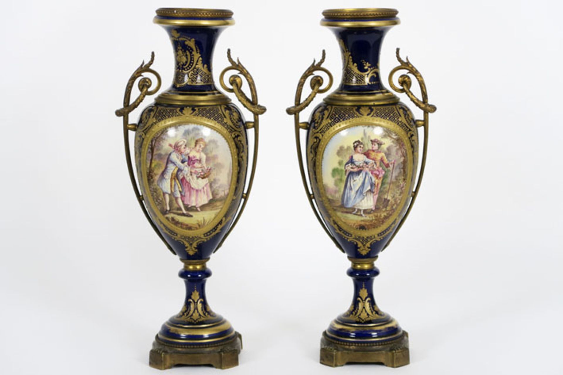 antique pair of vases in Sèvres porcelain with bronze mountings and with 'Portevin' [...]