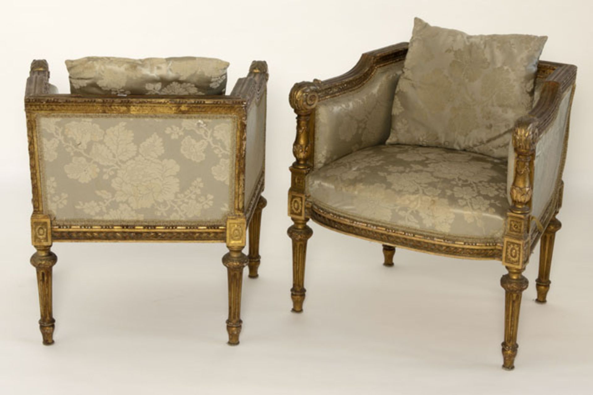 antique Louis XVI style suite with a pair of armchairs and a double one [...] - Bild 2 aus 4