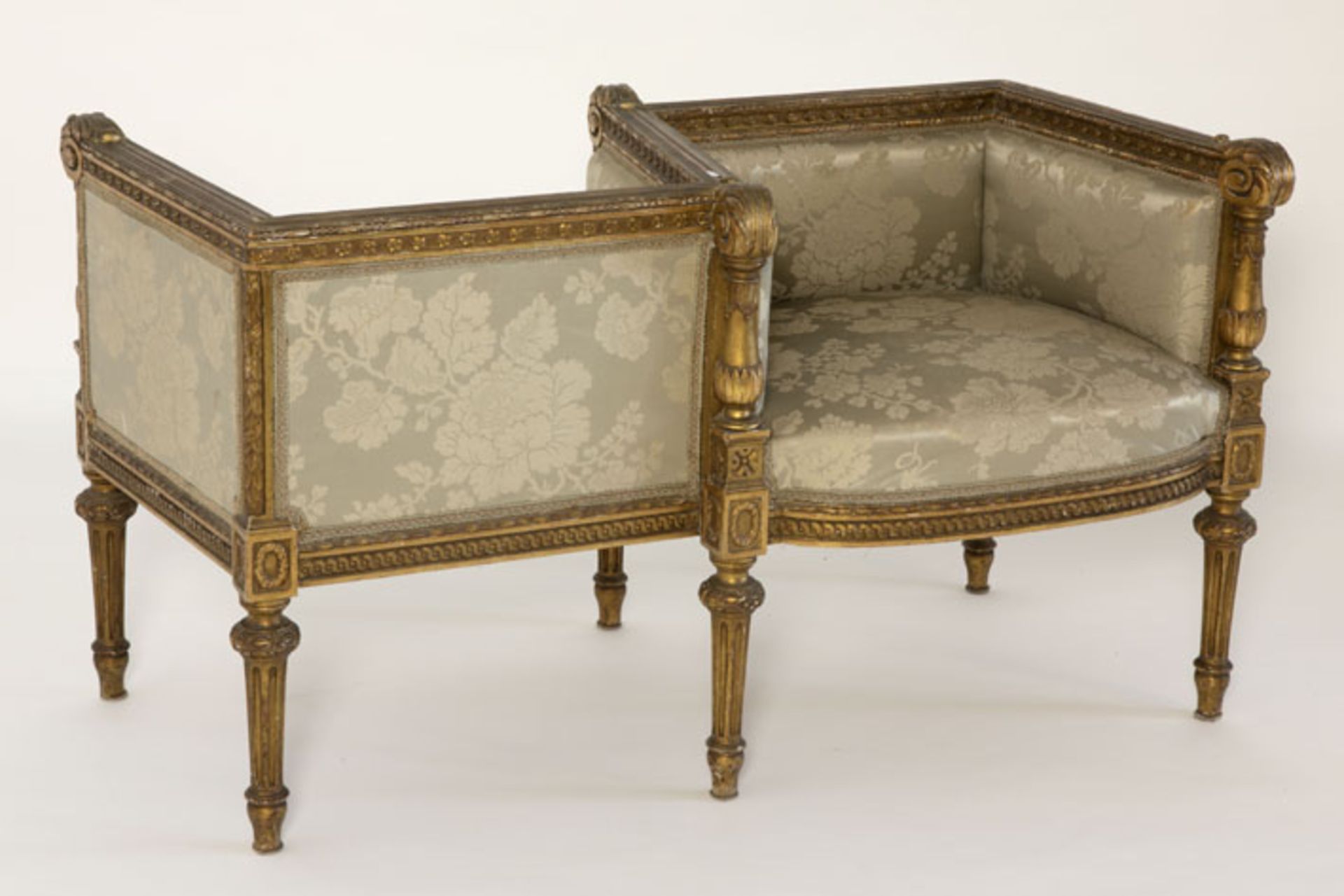 antique Louis XVI style suite with a pair of armchairs and a double one [...] - Bild 4 aus 4