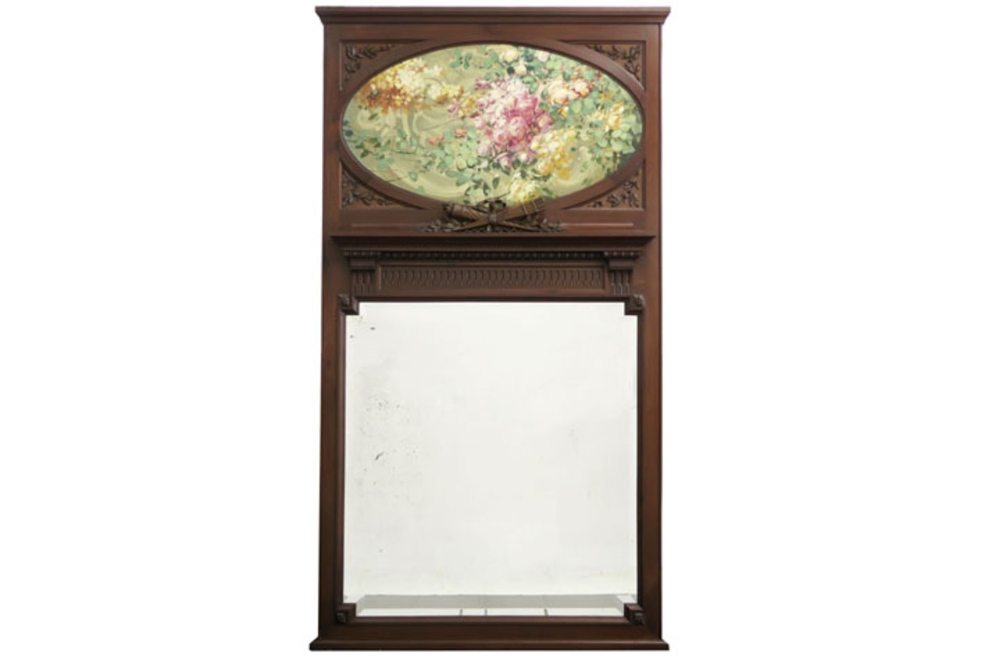 antique mirror with neoclassical frame in mahogany with sculpted ornaments and an [...]