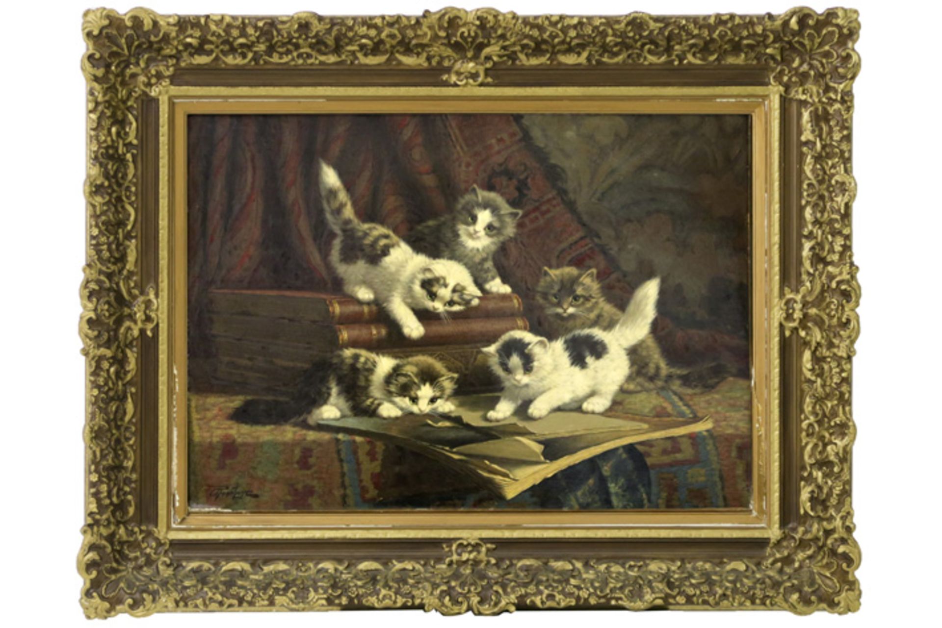 20th Cent. Dutch "Cornelis Raaphorst" oil on canvas with a typical theme with kittens [...]