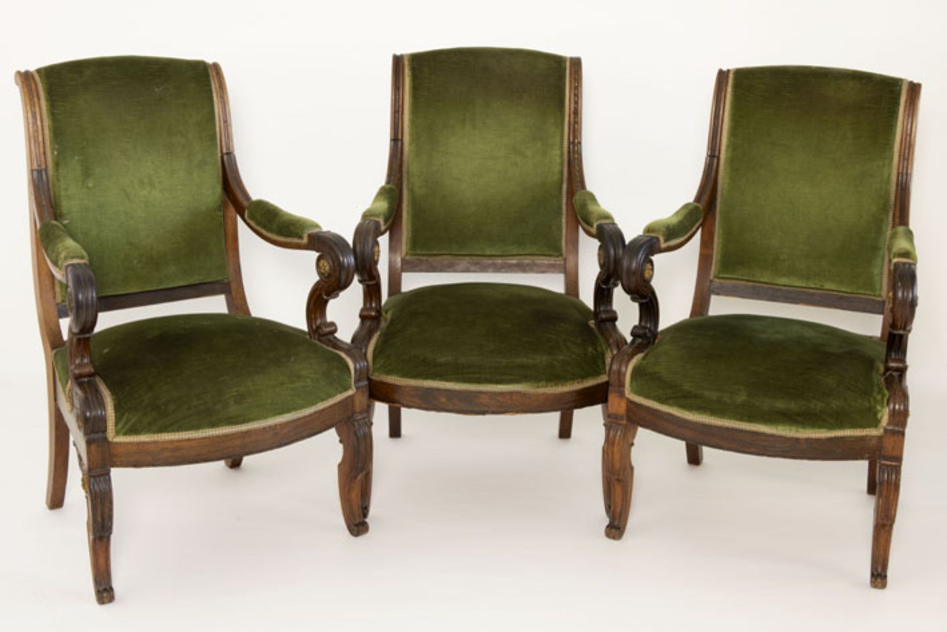 set of three 19th Cent. Empire style armchairs in mahogany - - Set van drie [...]
