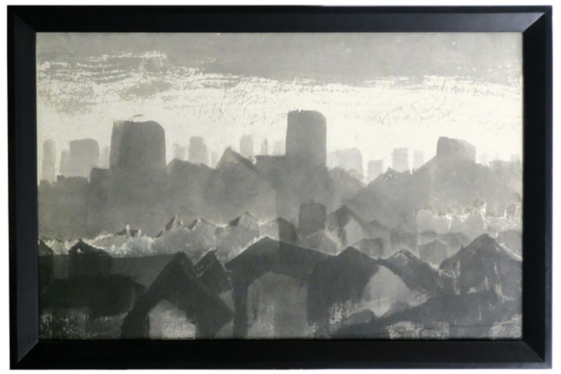 21st Cent. Chinese mixed media painting - titled "Metropole", signed Xinjiang Gao and [...]