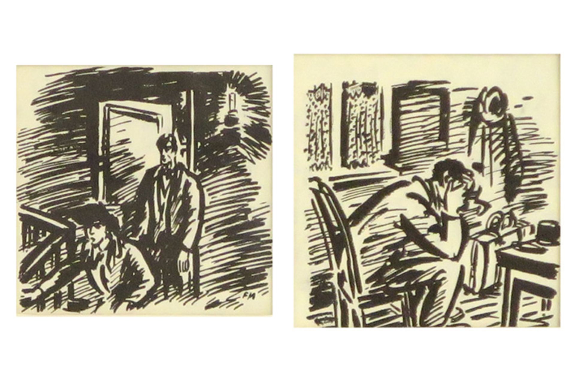 two 20th Cent. Belgian drawings in ink - with the monogram of Frans Masereel - - [...] - Bild 2 aus 3