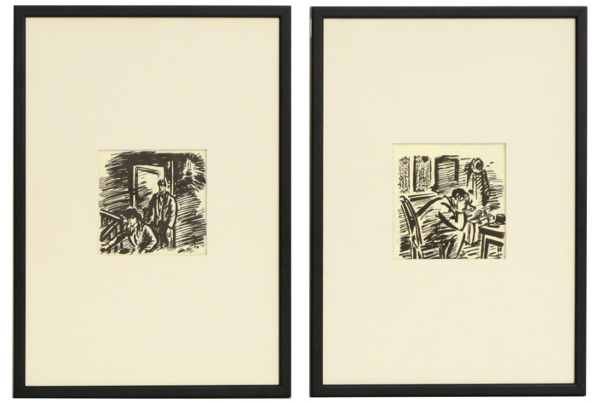 two 20th Cent. Belgian drawings in ink - with the monogram of Frans Masereel - - [...]