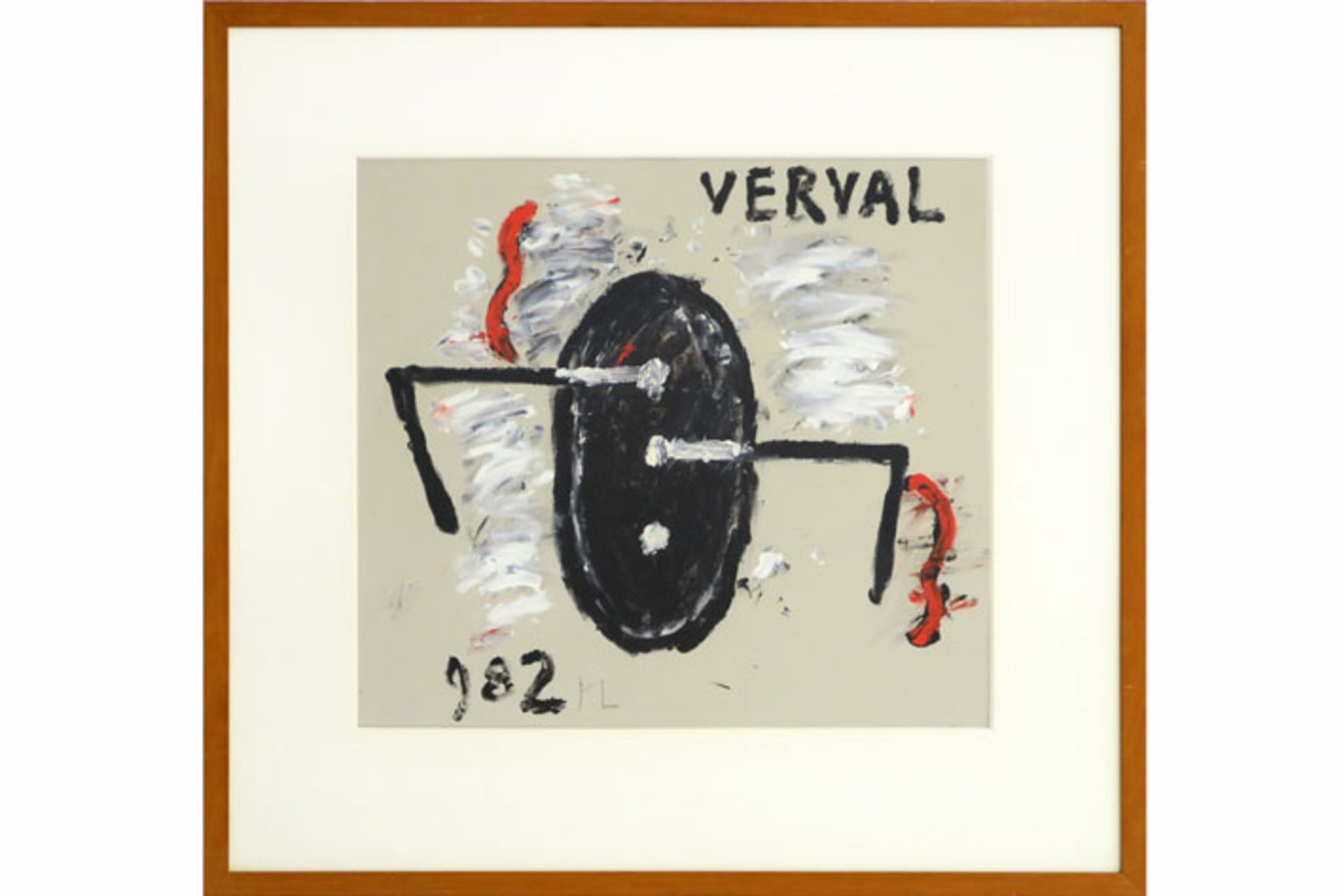 20th Cent. abstract oil on paper - titled and with the monogram of Reinier Lucassen [...]