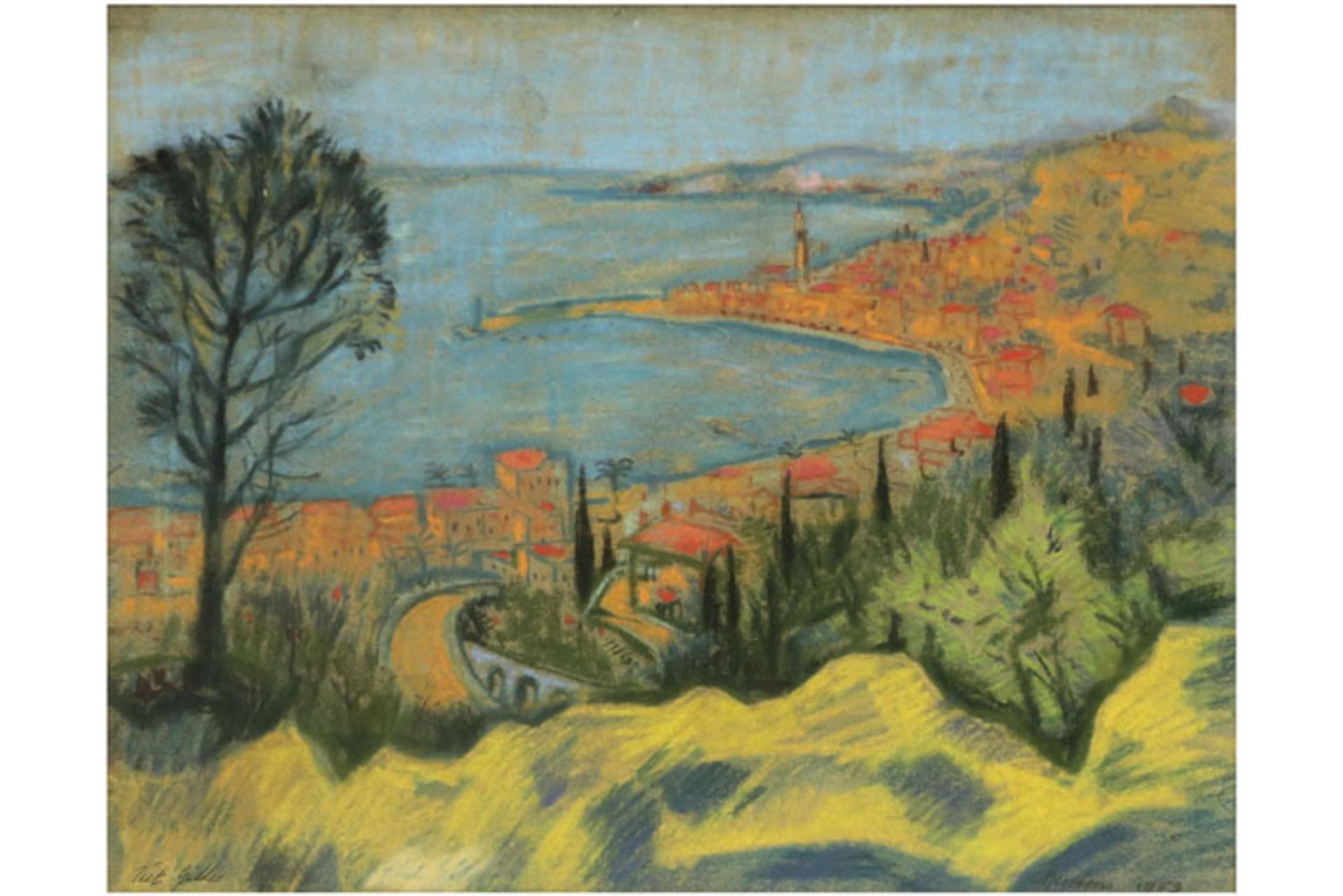 mid 20th Cent. Belgian pastel with a view of Menton - signed Piet Gilles - - [...] - Bild 2 aus 4