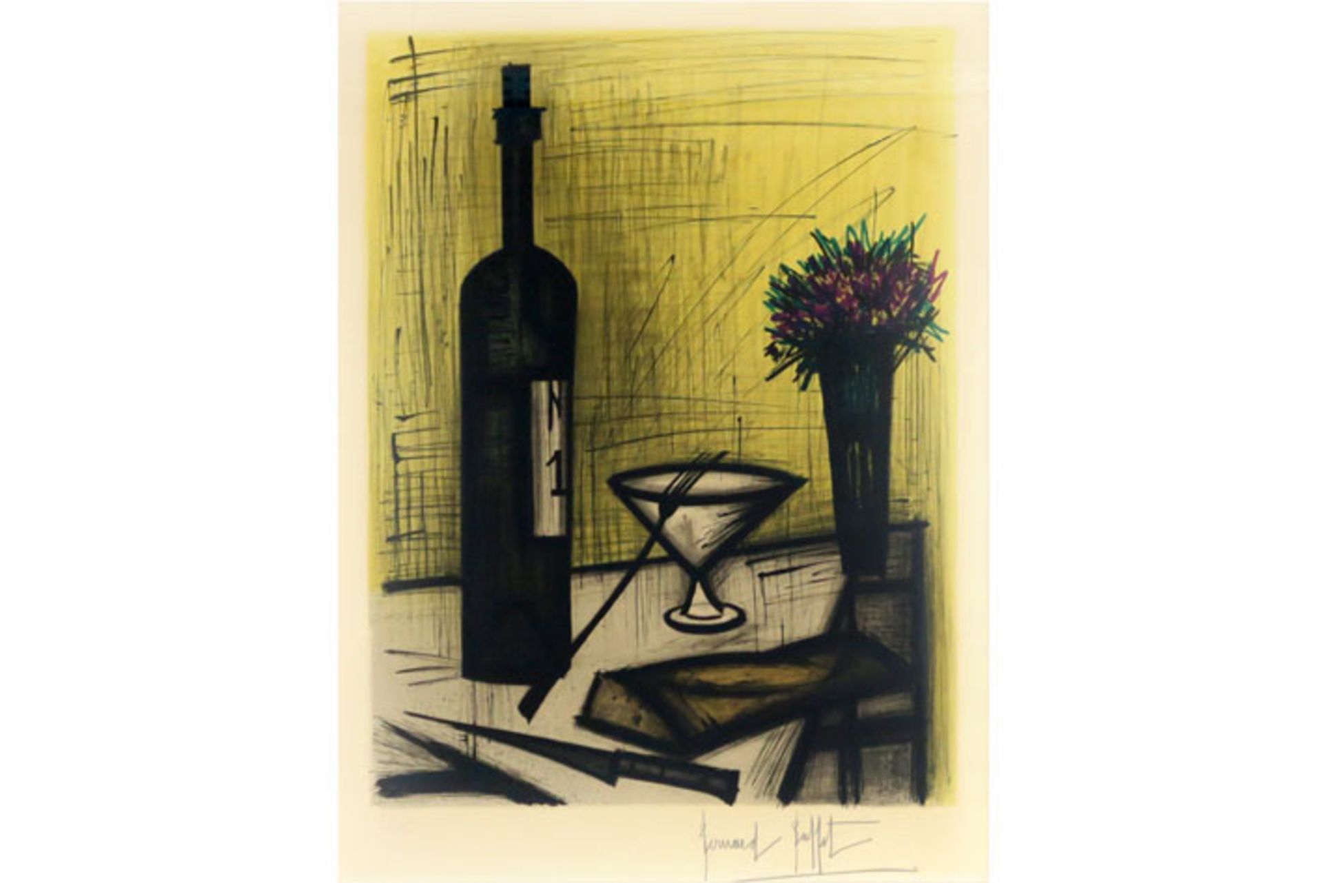 20th Cent. lithograph printed in colors - signed Bernard Buffet - - BUFFET BERNARD [...] - Image 2 of 3