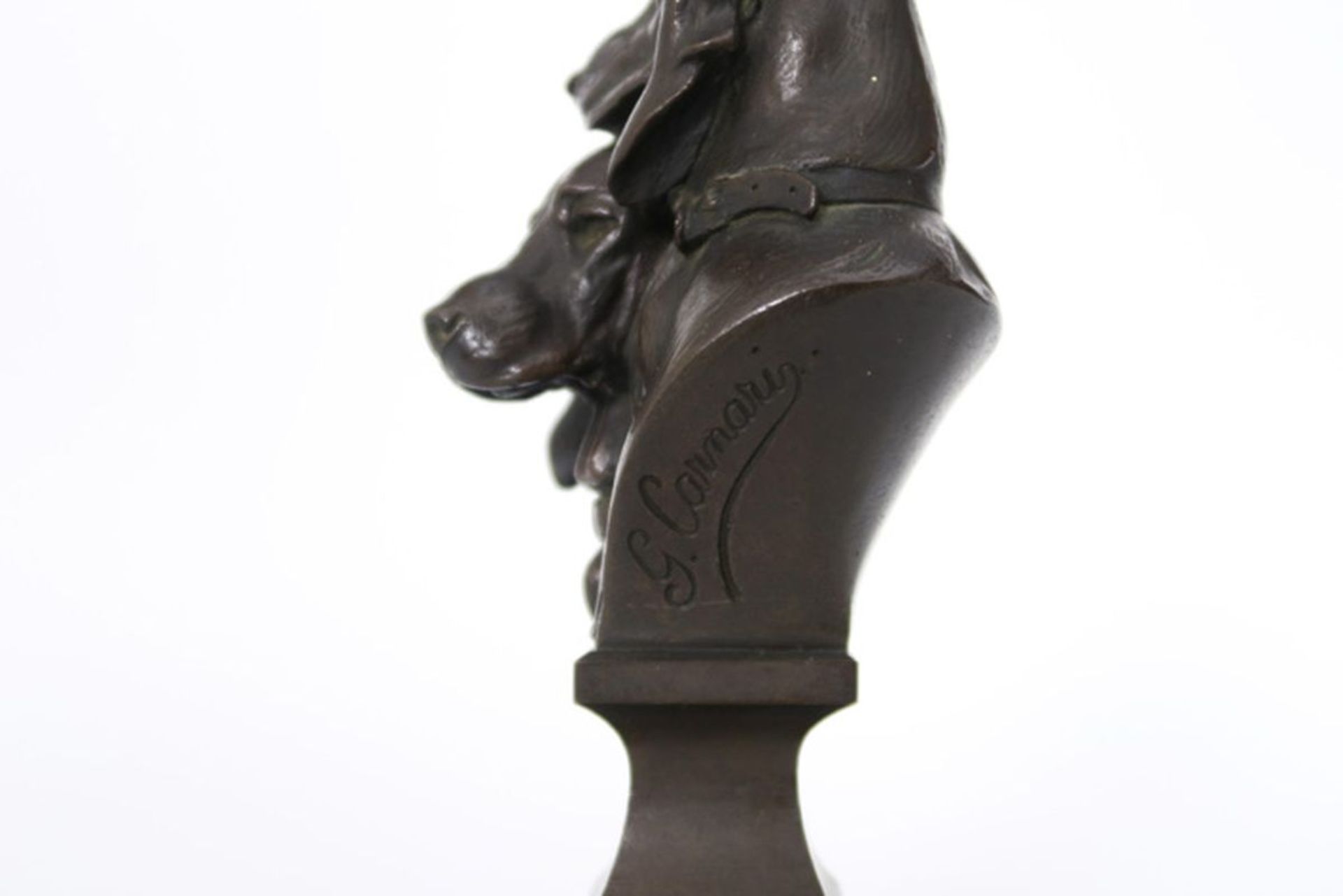 CARNARI (?) antieke dubbelsculptuur in brons : "Twee hondenkoppen" - op sokkel - [...] - Bild 3 aus 3