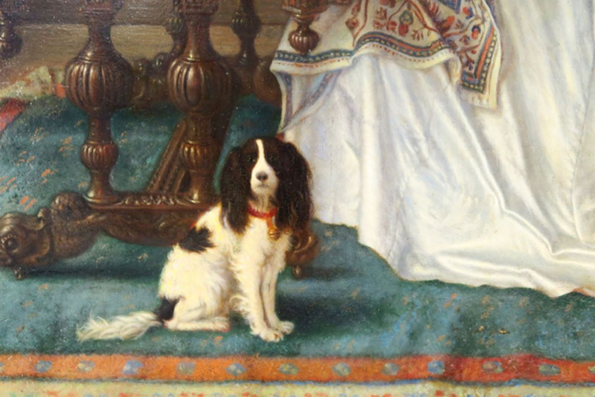 STEVENS JEAN DANIEL (1850 - 1920) olieverfschilderij op paneel : "Jonge dame met hond [...] - Bild 4 aus 6