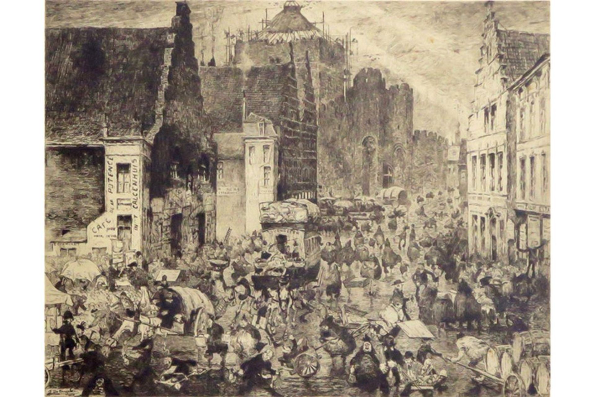 DE BRUYCKER JULES (1870 - 1945) ets getiteld "Jour de marché Gand" - 31 x 41 [...] - Bild 2 aus 3