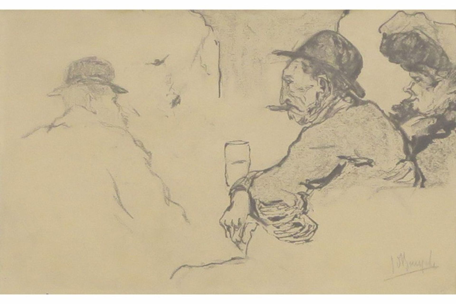DE BRUYCKER JULES (1870 - 1945) dubbelzijdige tekening (in inkt en potlood) : "Twee [...] - Bild 2 aus 3