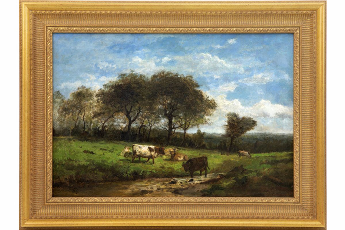 DE COCK CÉSAR (1823 - 1904) olieverfschilderij op doek : "Landschap met koeien" - [...]