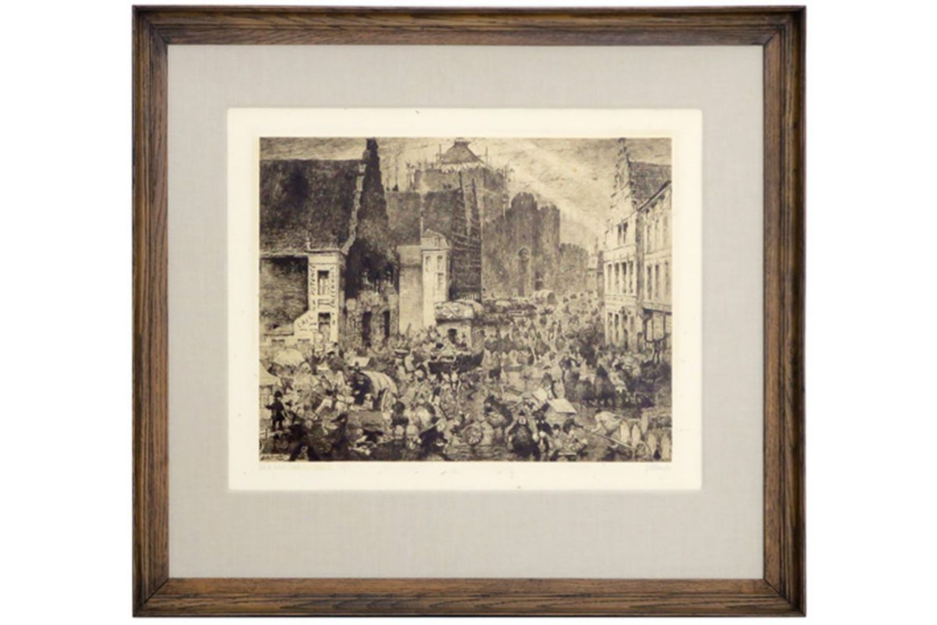 DE BRUYCKER JULES (1870 - 1945) ets getiteld "Jour de marché Gand" - 31 x 41 [...]