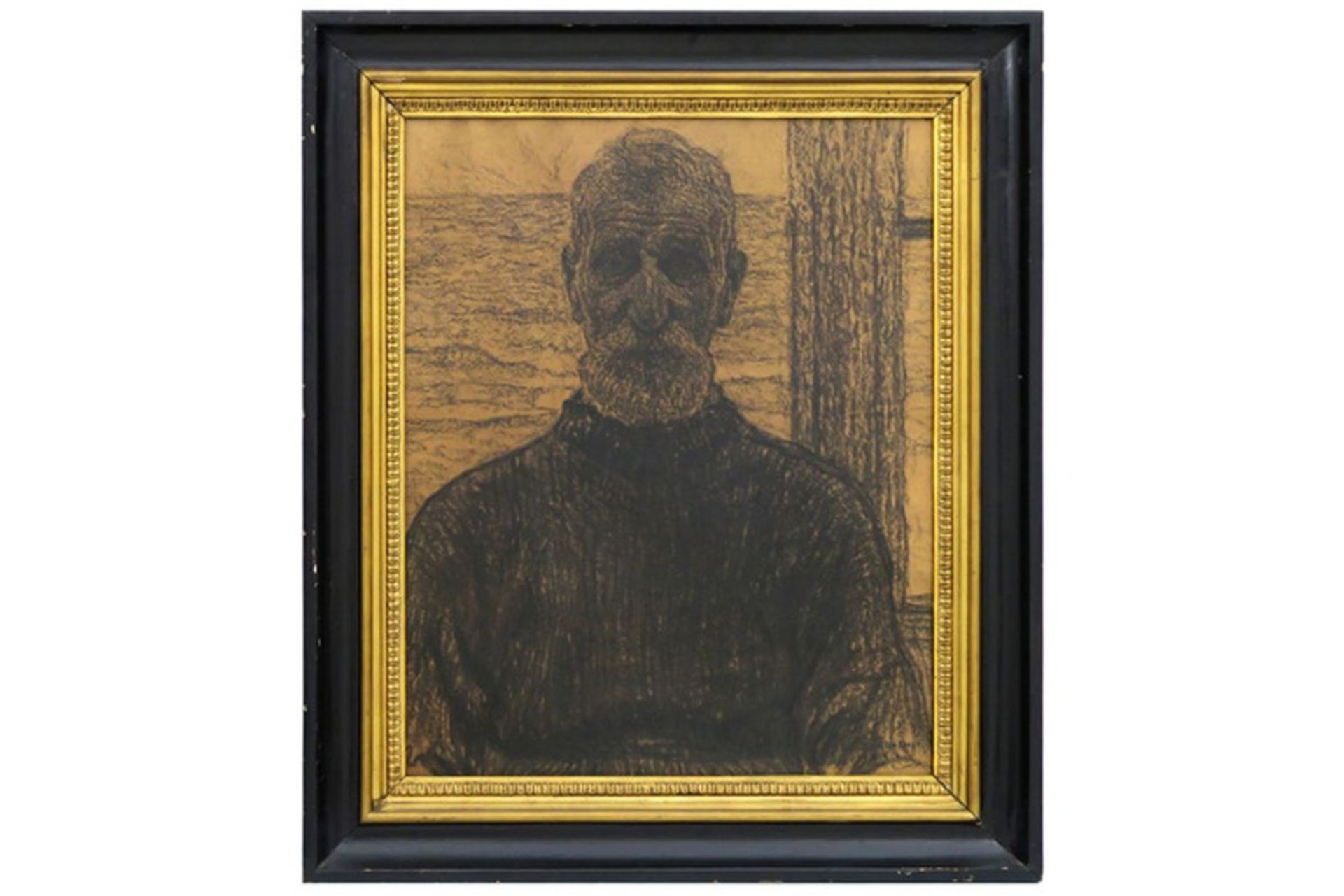 DE SMET LEON (1881 - 1966) tekening in houtskool : "Man met baard (portret van Gust [...]