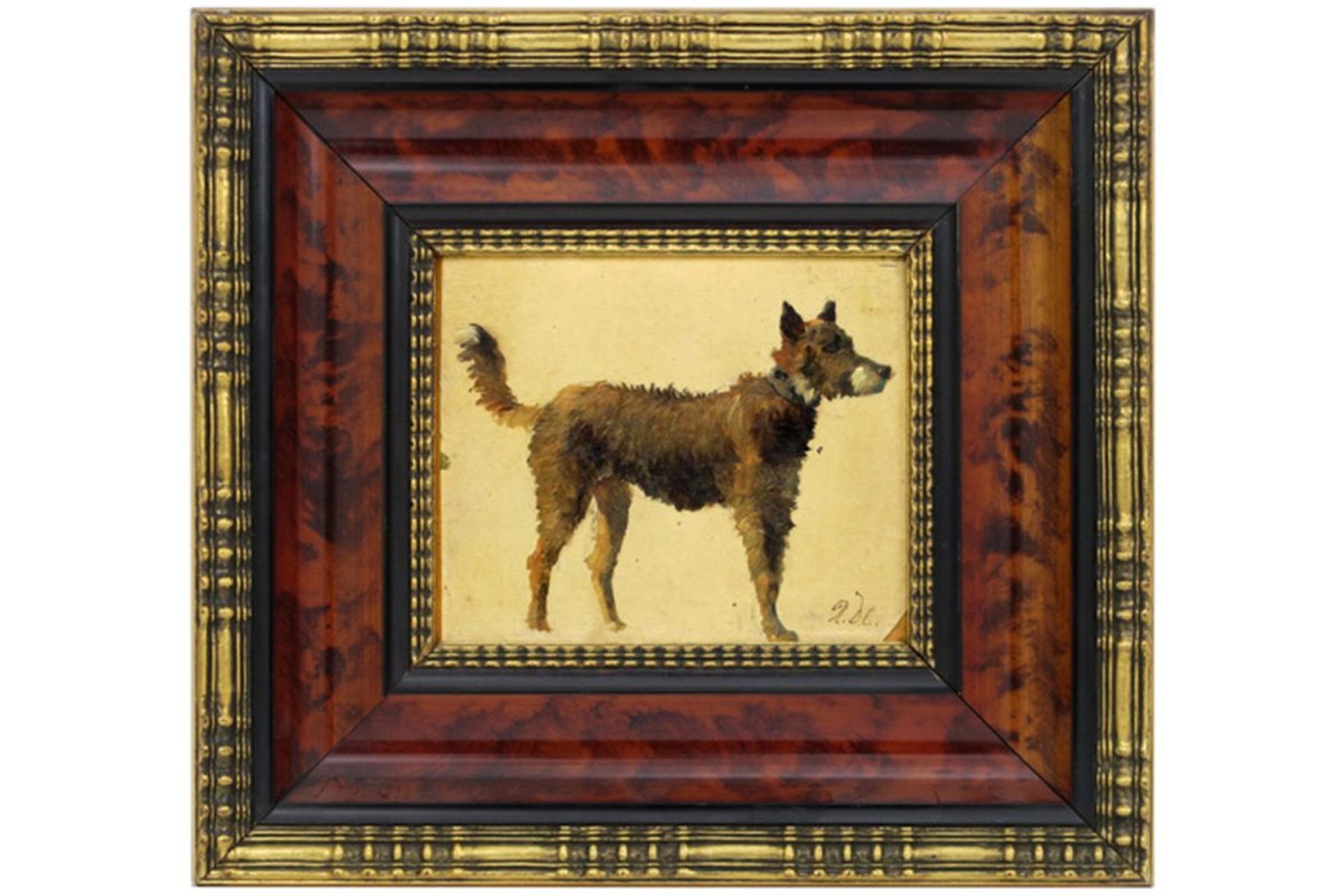 DE COCK XAVIER (1818 - 1896) olieverfschilderij op doek : "Hond" - 12 x 14 [...]