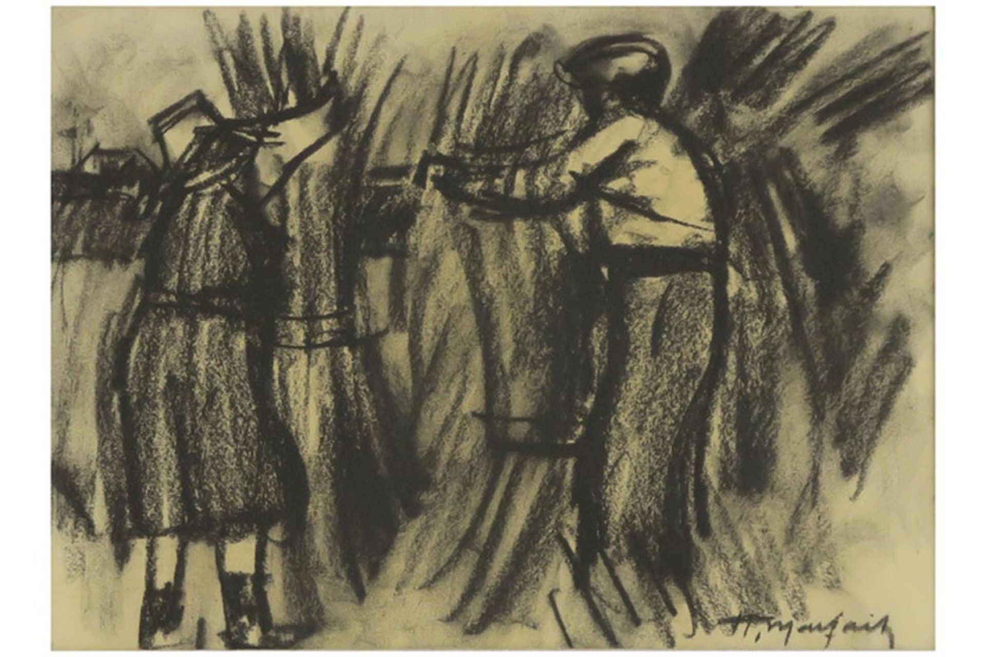 MALFAIT HUBERT (1898 - 1971) tekening : "Boer en boerin" - 25 x 34 getekend||20th [...] - Bild 2 aus 4