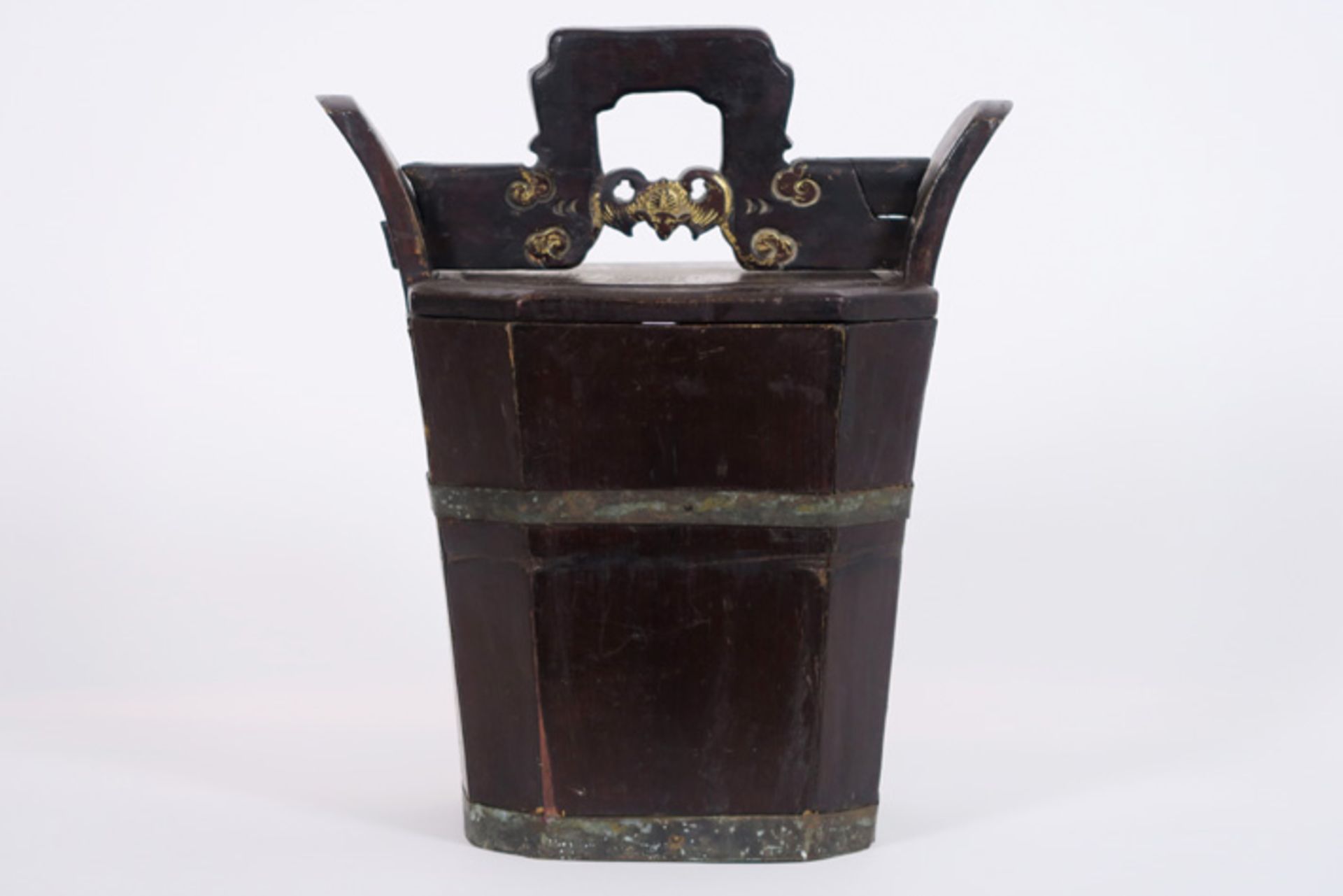 Antiek Chinees draagtasje in hout - - small antique Chinese basket in wood - - Bild 3 aus 4