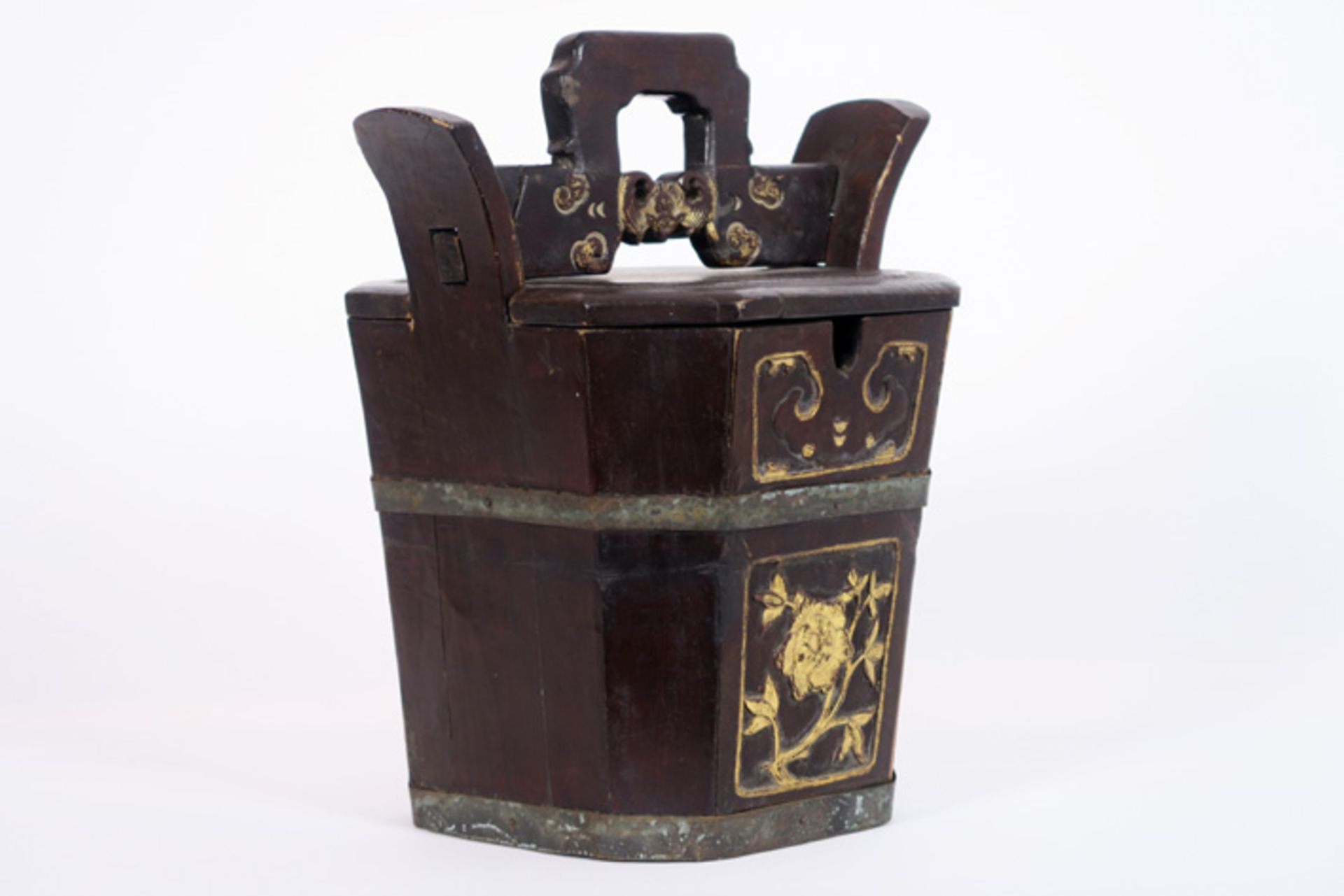 Antiek Chinees draagtasje in hout - - small antique Chinese basket in wood - - Bild 2 aus 4