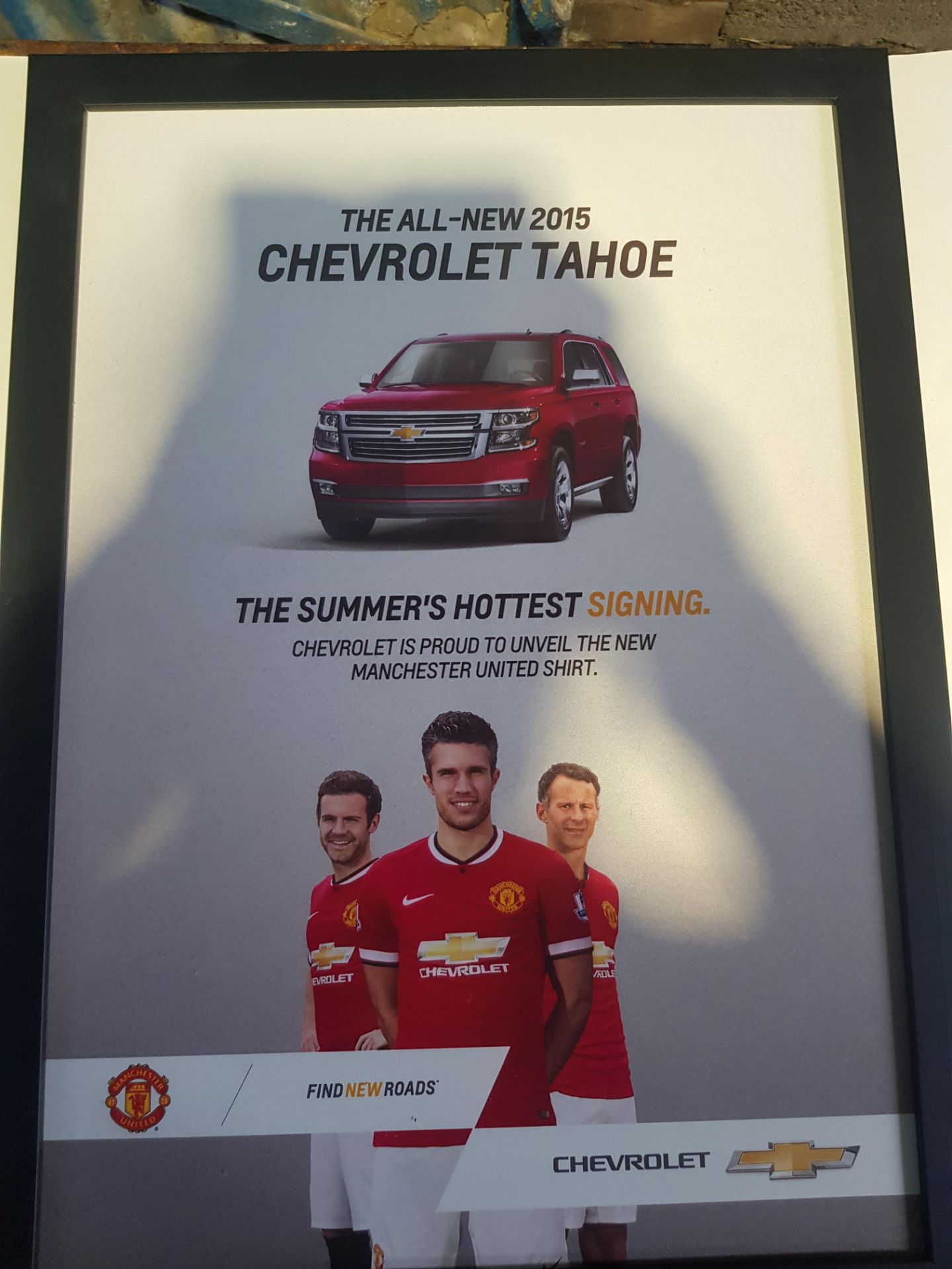 MANCHESTER UNITED AND CHEVROLET POSTER IN FRAME, FROM DUBAI NO VAT ON ITEM