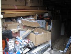 Assorted surplus stock including fire foam, tiles, 2 x MF2005 cabinets, base and cupboard panels,