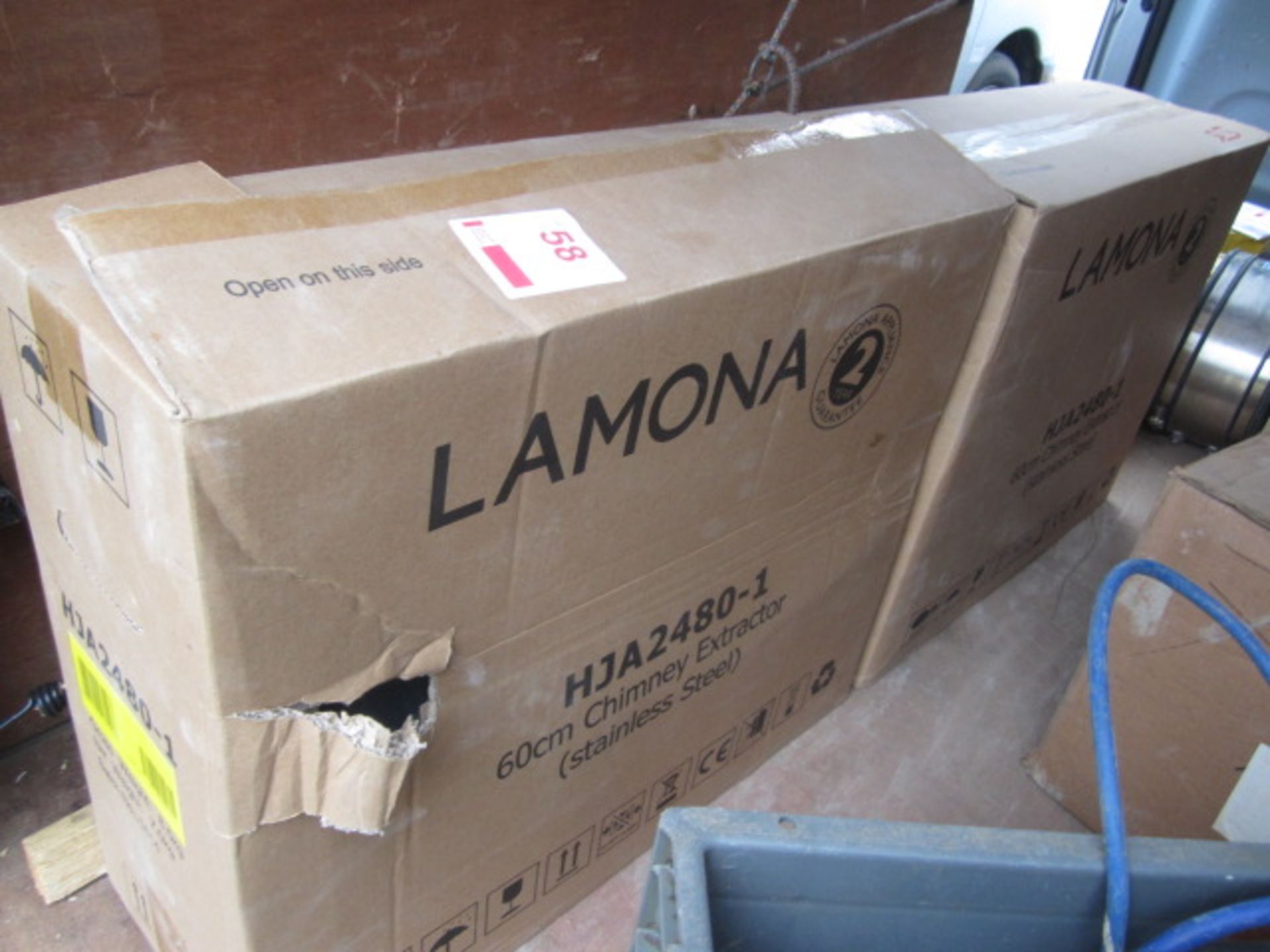 2 x Lamona stainless steel 60cm chimney extractor. Located The Nurseries, New Passage Road,