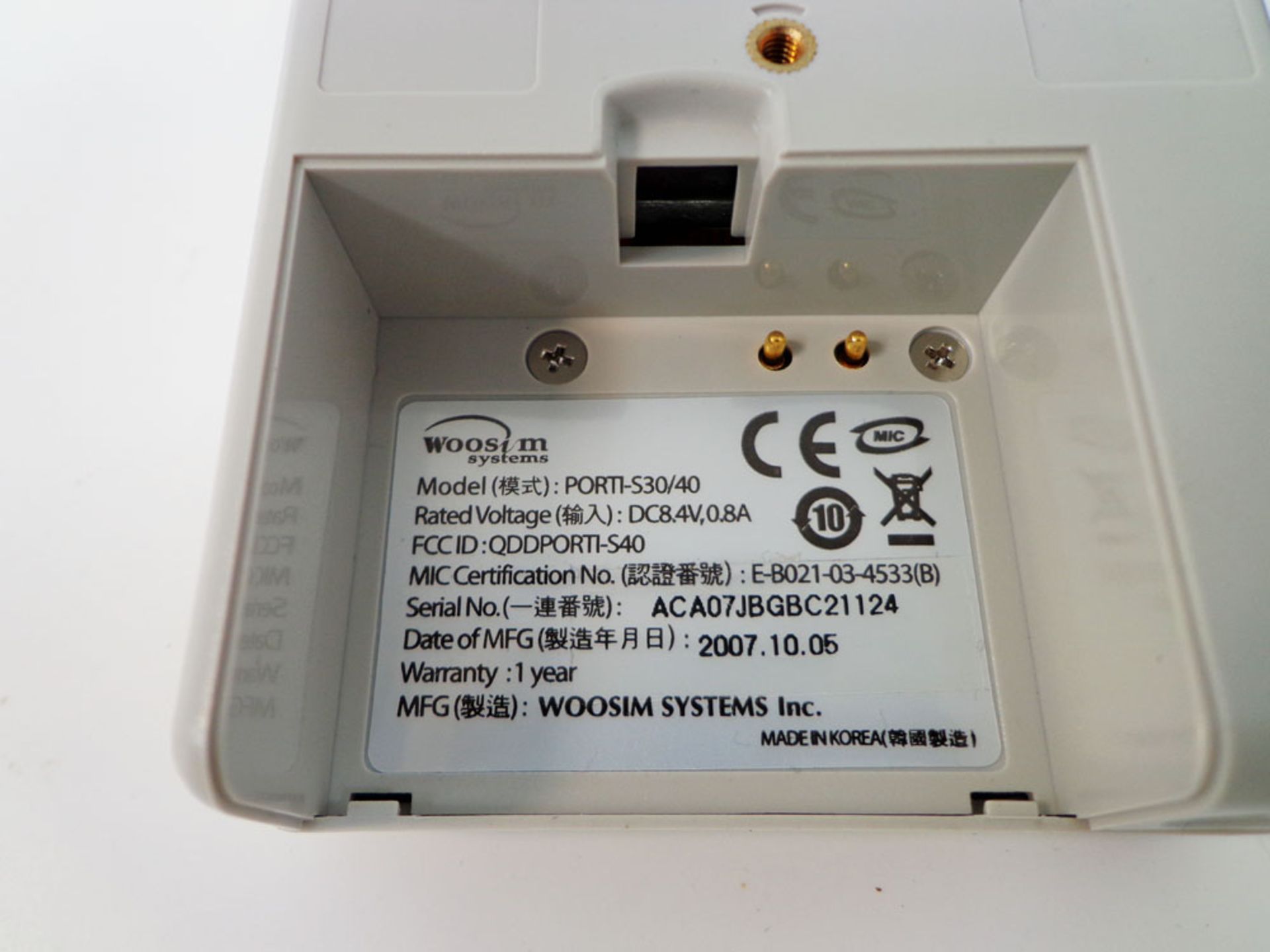 Woosim Systems Inc Porti-S30/40 Thermal Android Printer, serial number ACA07JBGBC21124. (Ref: - Image 4 of 4