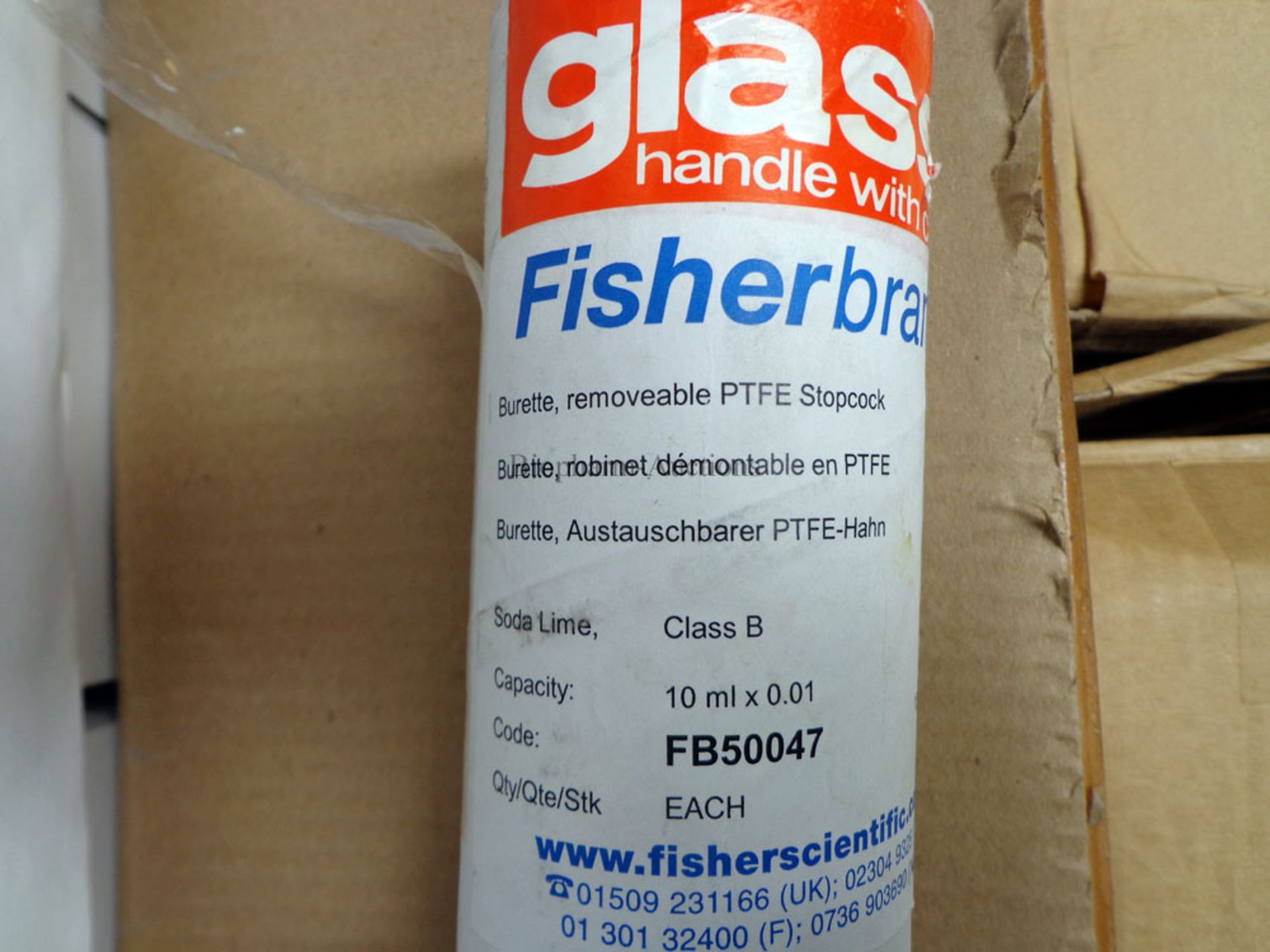 Fisherbrand Burette, Class B, 10ml x 0.01, removable PTFE stopcock, code FB50047 (Ref: WA09728)