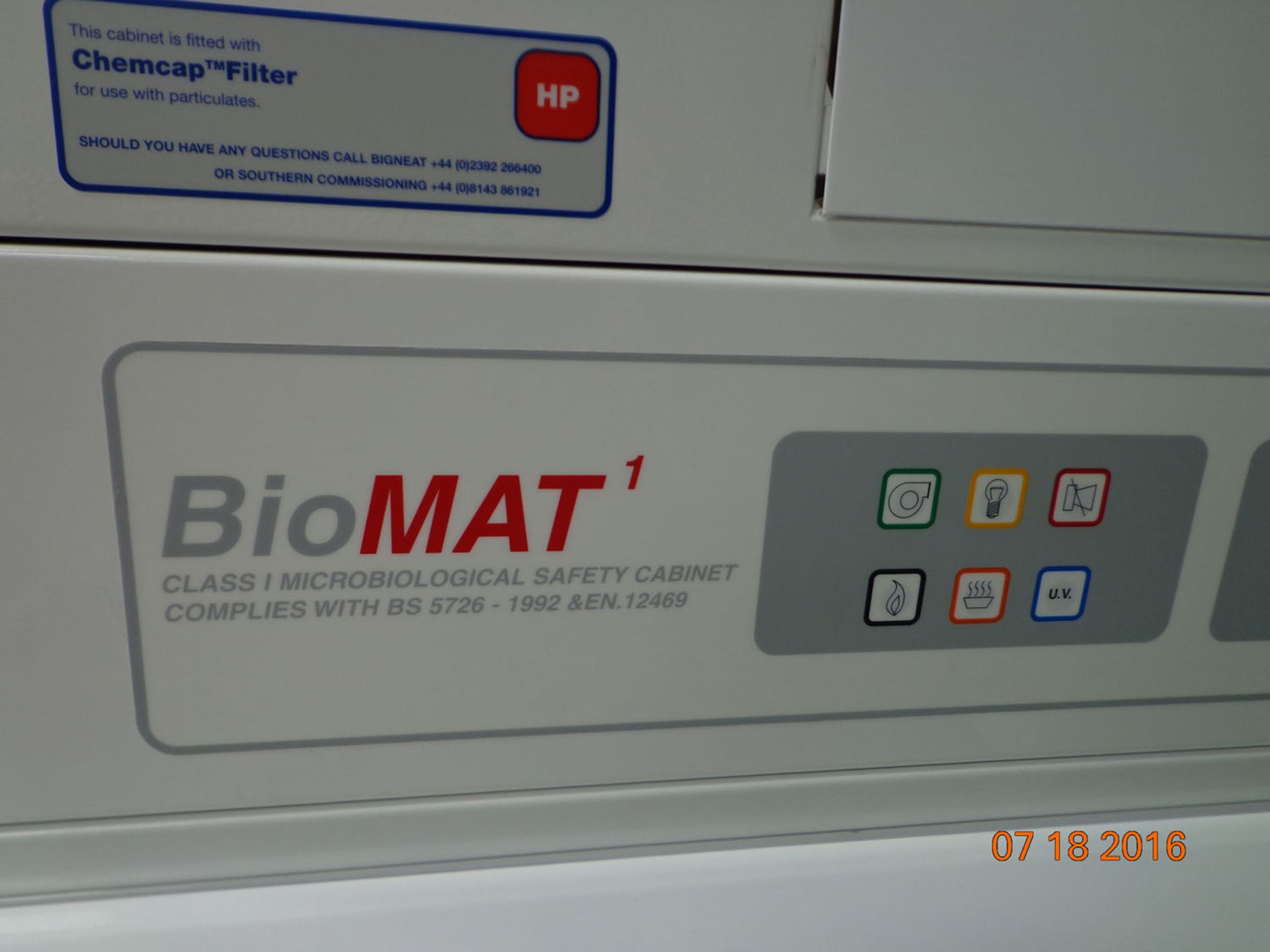 BioMAT Class 1 Microbiological safety cabinet, serial number MC 4789-74 (Ref: WA11138) - Image 2 of 8