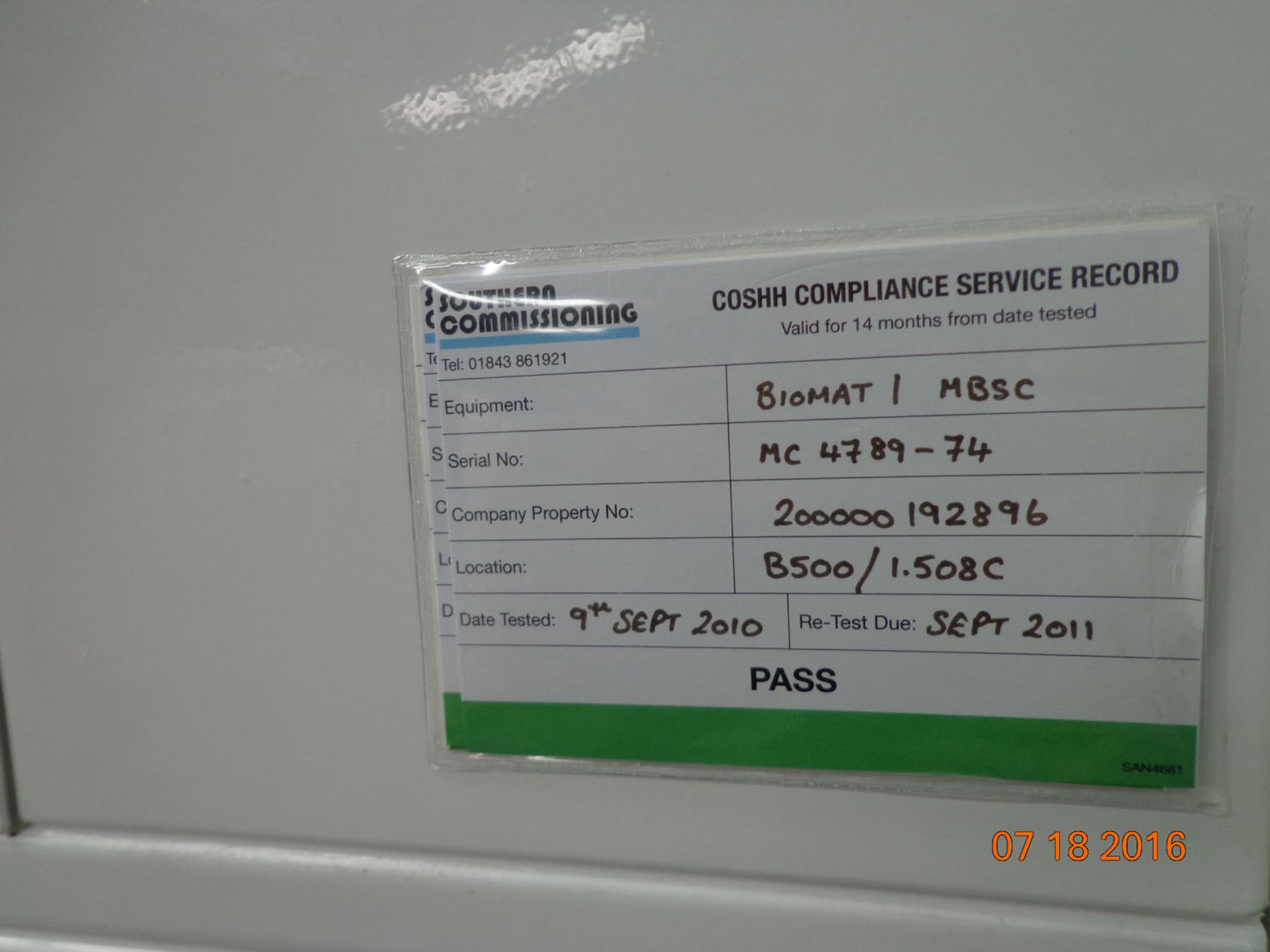 BioMAT Class 1 Microbiological safety cabinet, serial number MC 4789-74 (Ref: WA11138) - Image 5 of 8