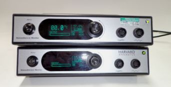 2 x Harvard Apparatus Homoeothermic Monitors, serial numbers K020380 and K020372, part no. 50-7221-F